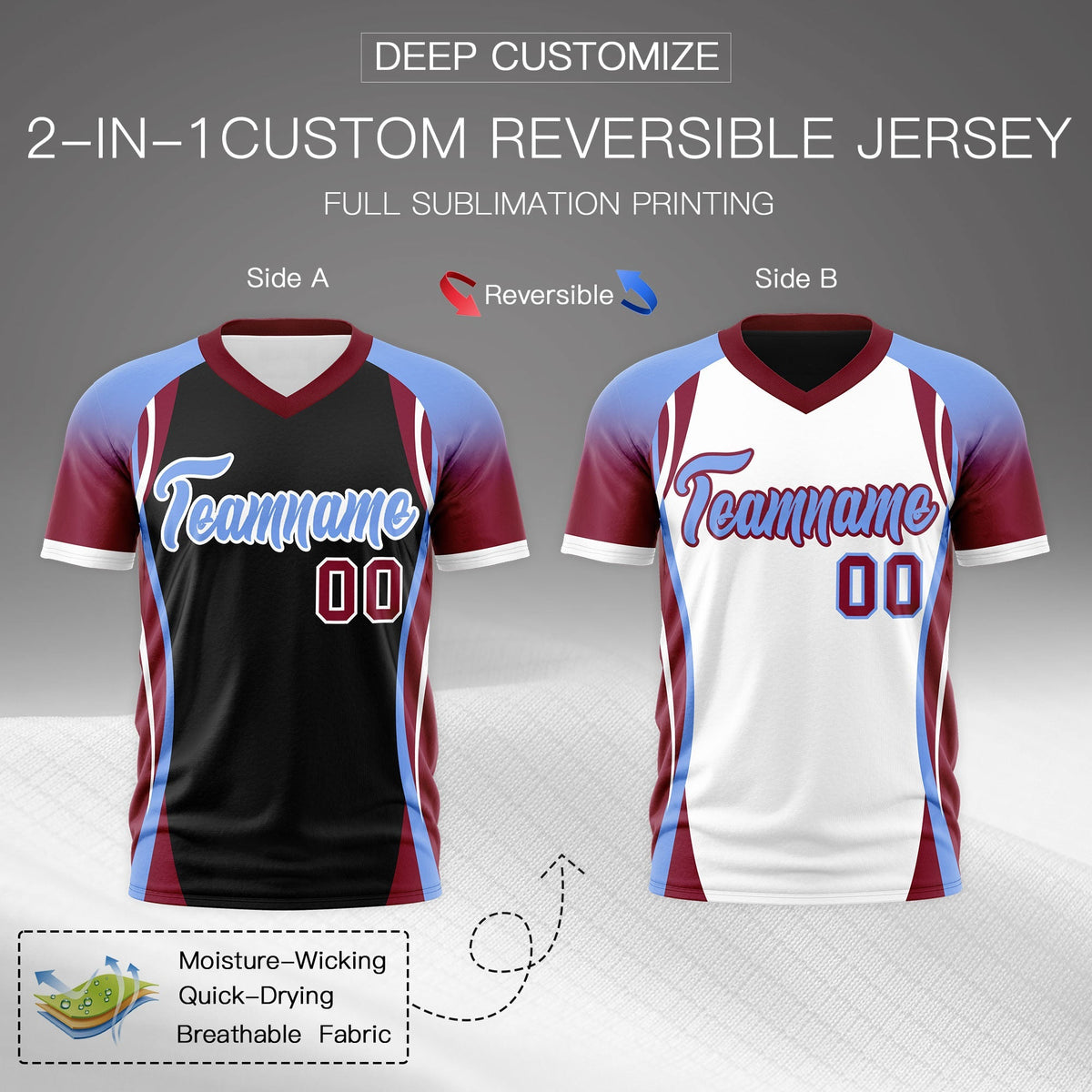 Custom Black Light Blue Crimson Reversible Breathable T-shirt| KXKSHOP