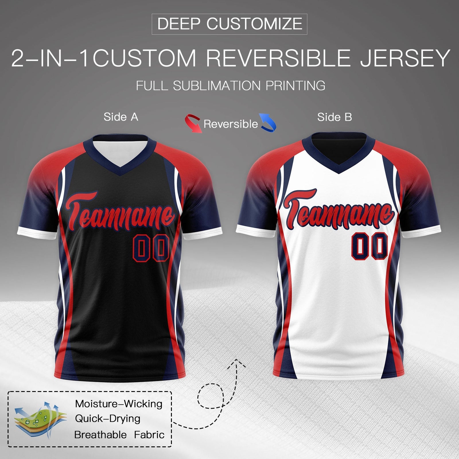 Custom Black Red Navy Reversible Breathable T-shirt| KXKSHOP