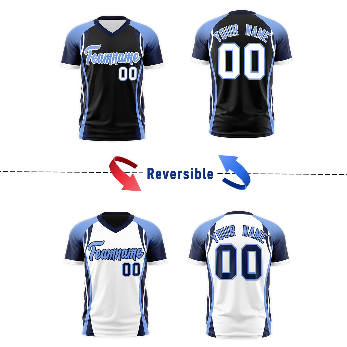 Custom Black Light Blue Navy Reversible Wrinkle-Resistant T-shirt| KXKSHOP