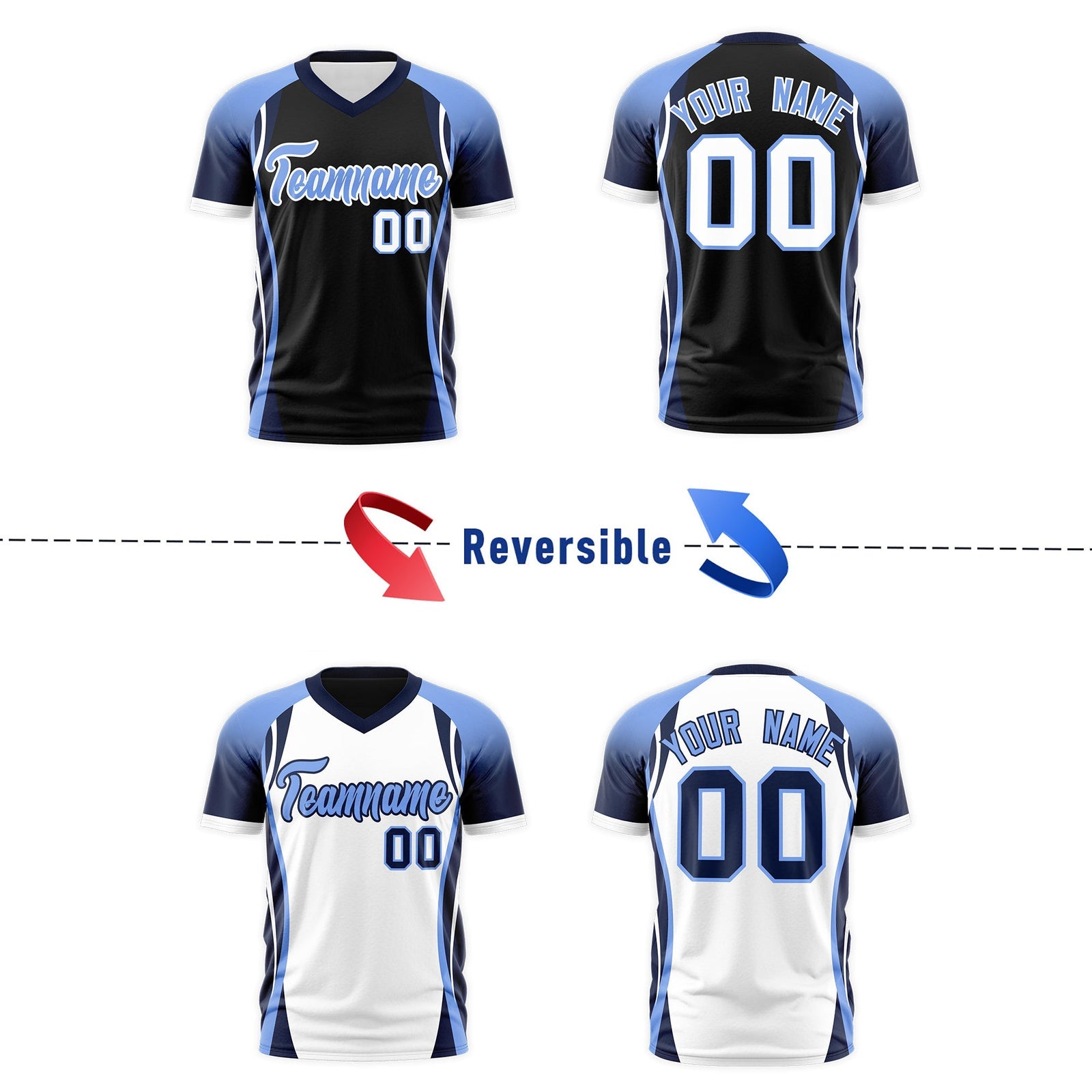 Custom Black Light Blue Navy Reversible Wrinkle-Resistant T-shirt| KXKSHOP