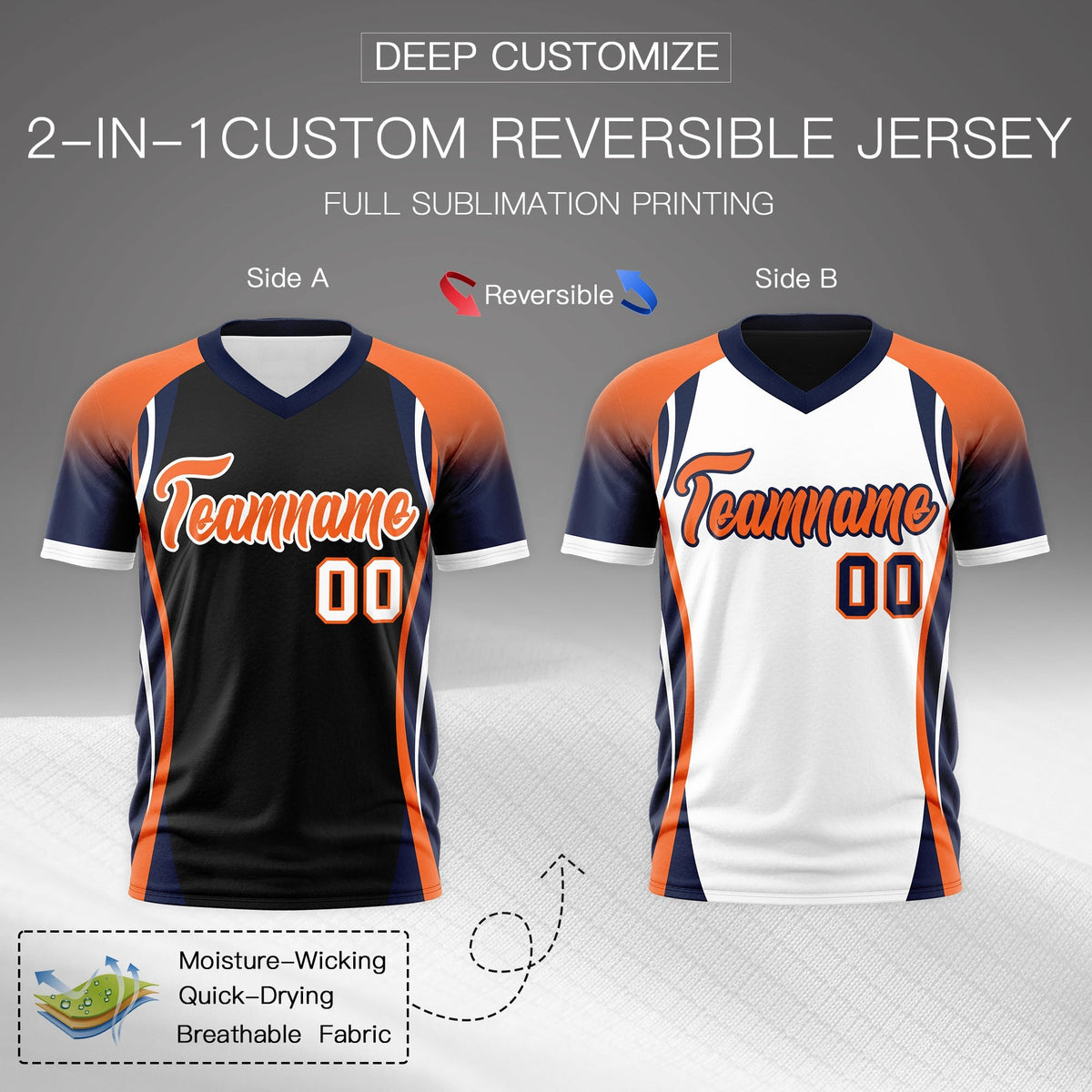 Custom Black Orange Navy Reversible Wrinkle-Resistant T-shirt| KXKSHOP