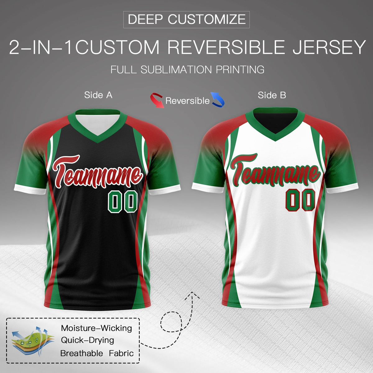 Custom Black Red Kelly Green Reversible Wrinkle-Resistant T-shirt| KXKSHOP