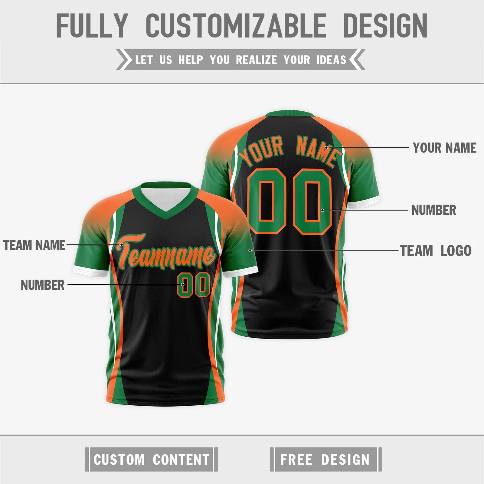 Custom Black Orange Kelly Green Reversible Breathable T-shirt| KXKSHOP