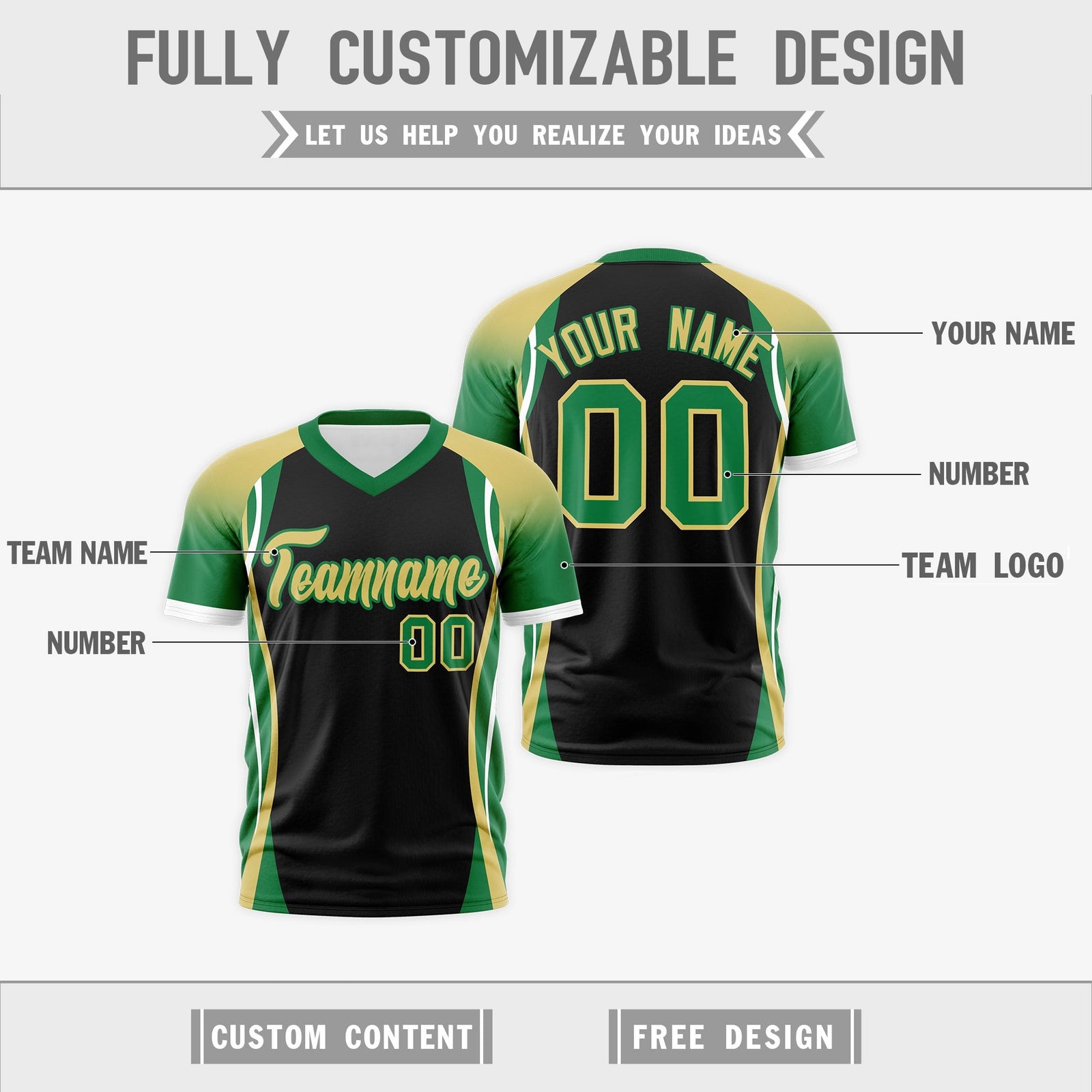 Custom Black Old Gold Kelly Green Reversible Breathable T-shirt| KXKSHOP