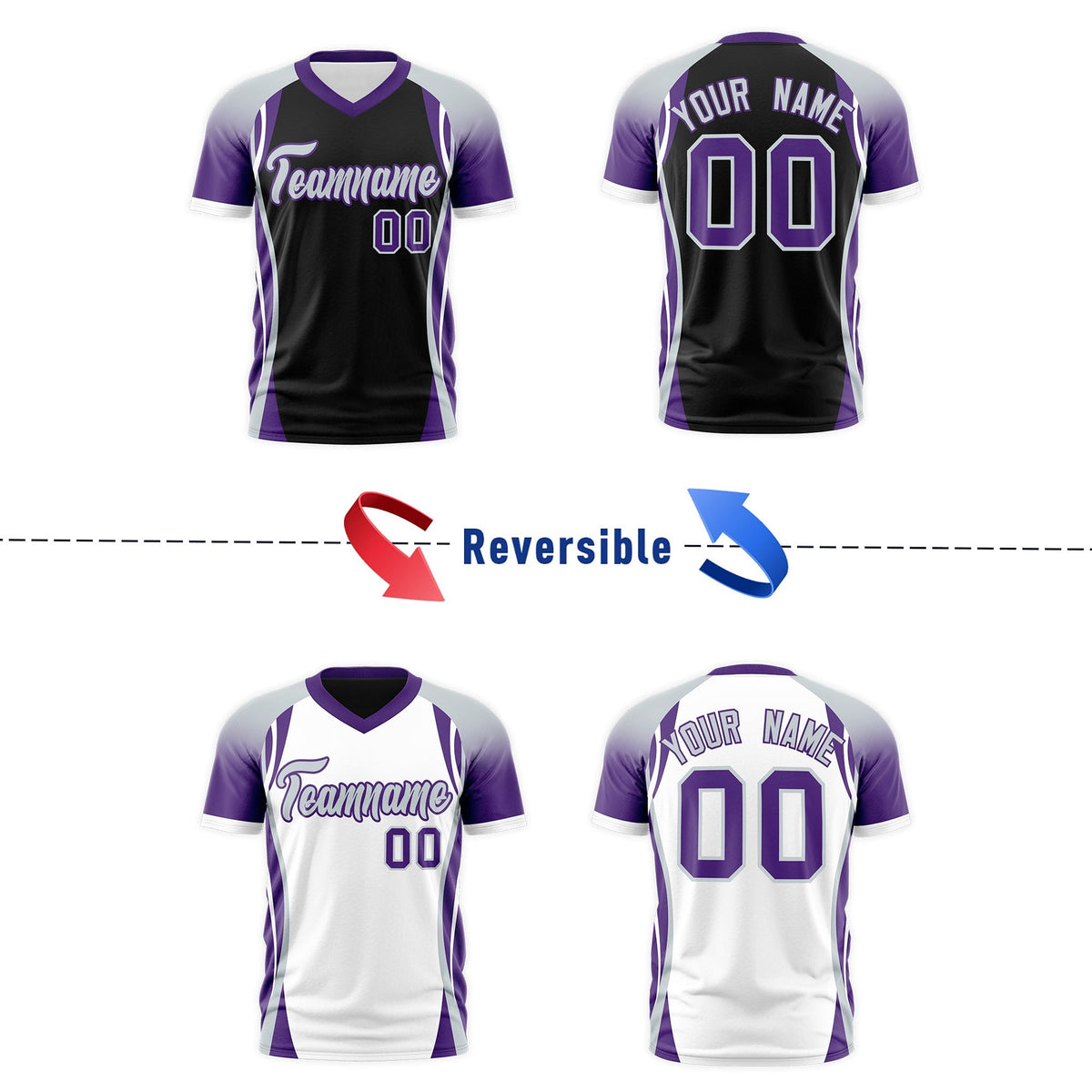 Custom Black Gray Purple Reversible Breathable T-shirt| KXKSHOP