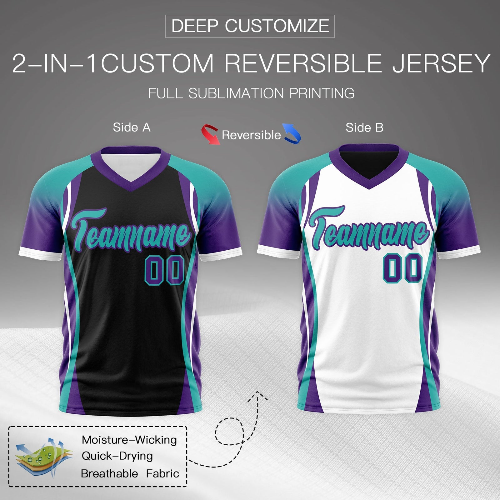 Custom Black Aqua Purple Reversible Wrinkle-Resistant T-shirt| KXKSHOP