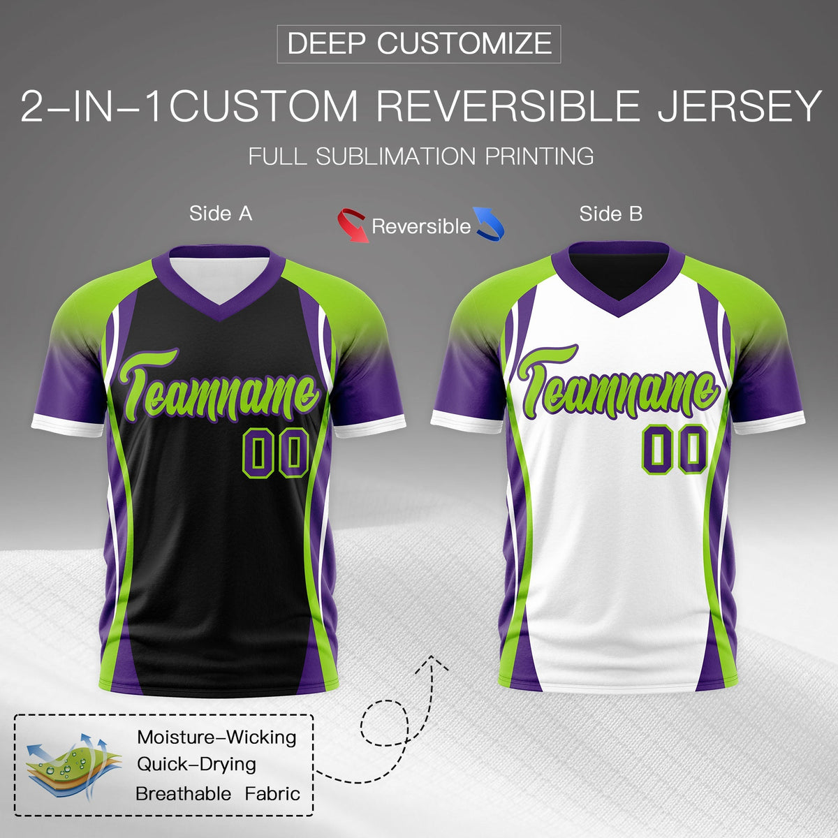 Custom Black Neon Green Purple Reversible Breathable T-shirt| KXKSHOP