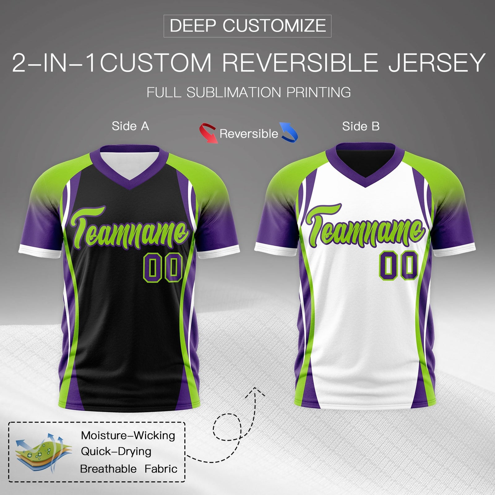 Custom Black Neon Green Purple Reversible Breathable T-shirt| KXKSHOP