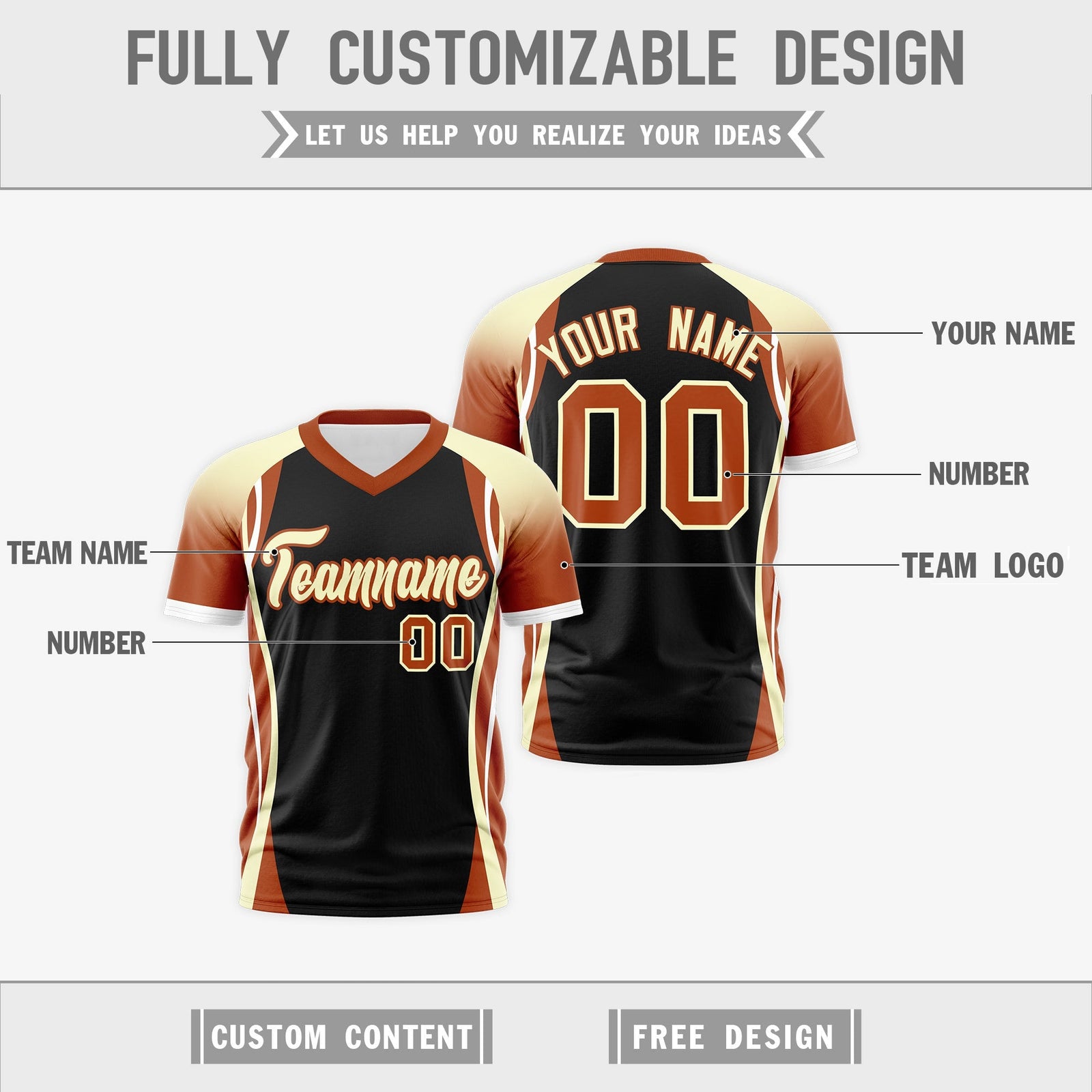 Custom Black Cream Dark Orange Reversible Breathable T-shirt| KXKSHOP