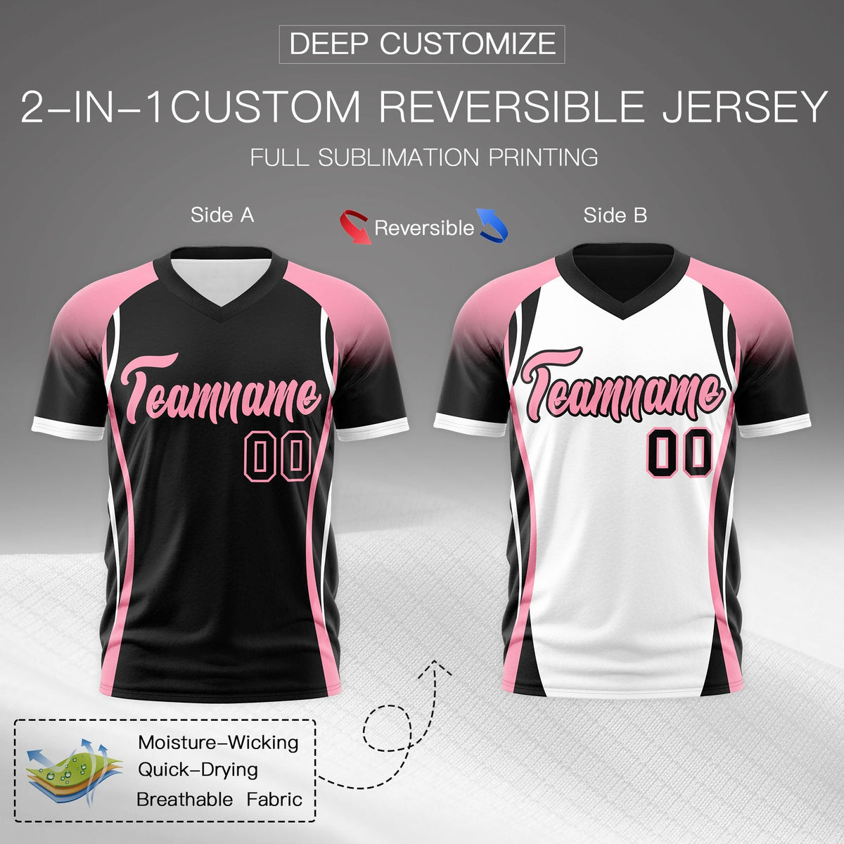 Custom Black Light Pink White Reversible Wrinkle-Resistant T-shirt| KXKSHOP