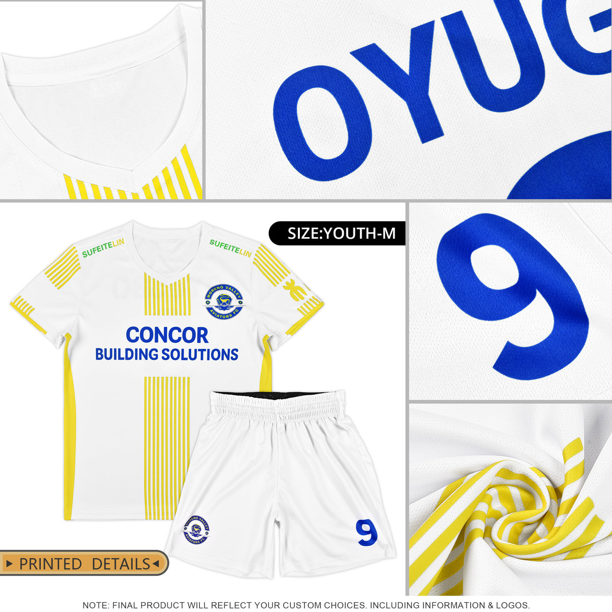 Custom White Yellow Training Uniform Soccer Sets Jersey
