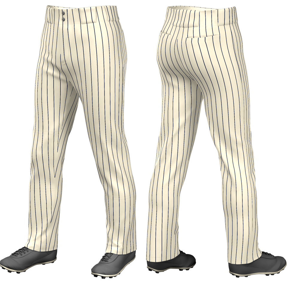 Custom Cream Navy Pinstripe Fit Stretch Practice Loose-fit Baseball Pants