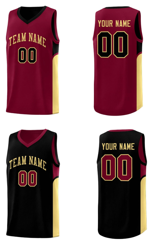 Custom Crimson Black Side U-shaped Patttern Double Side Basketball Jersey