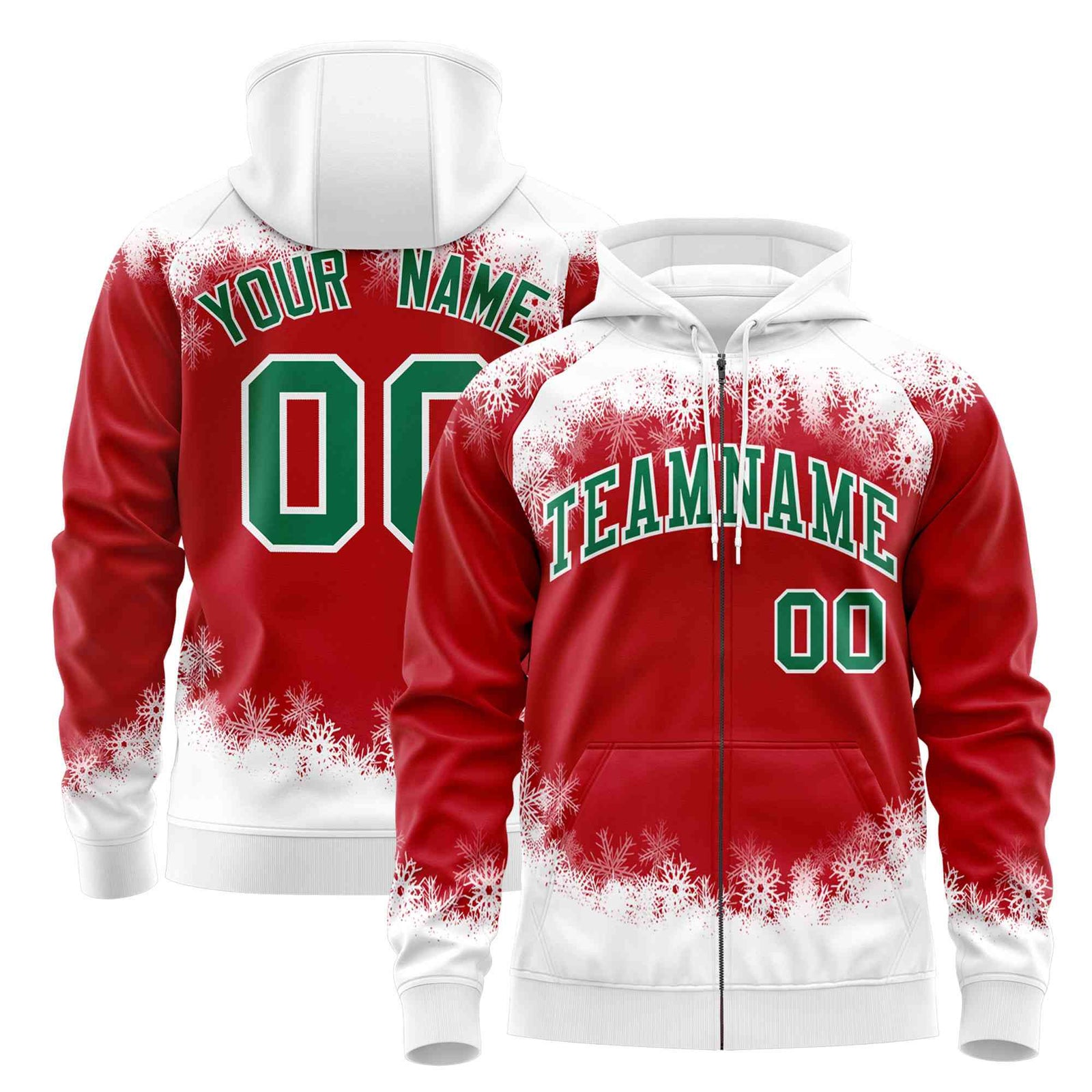 Custom Red White Christmas Graffiti Pattern Athletic Full-Zip Hoodie