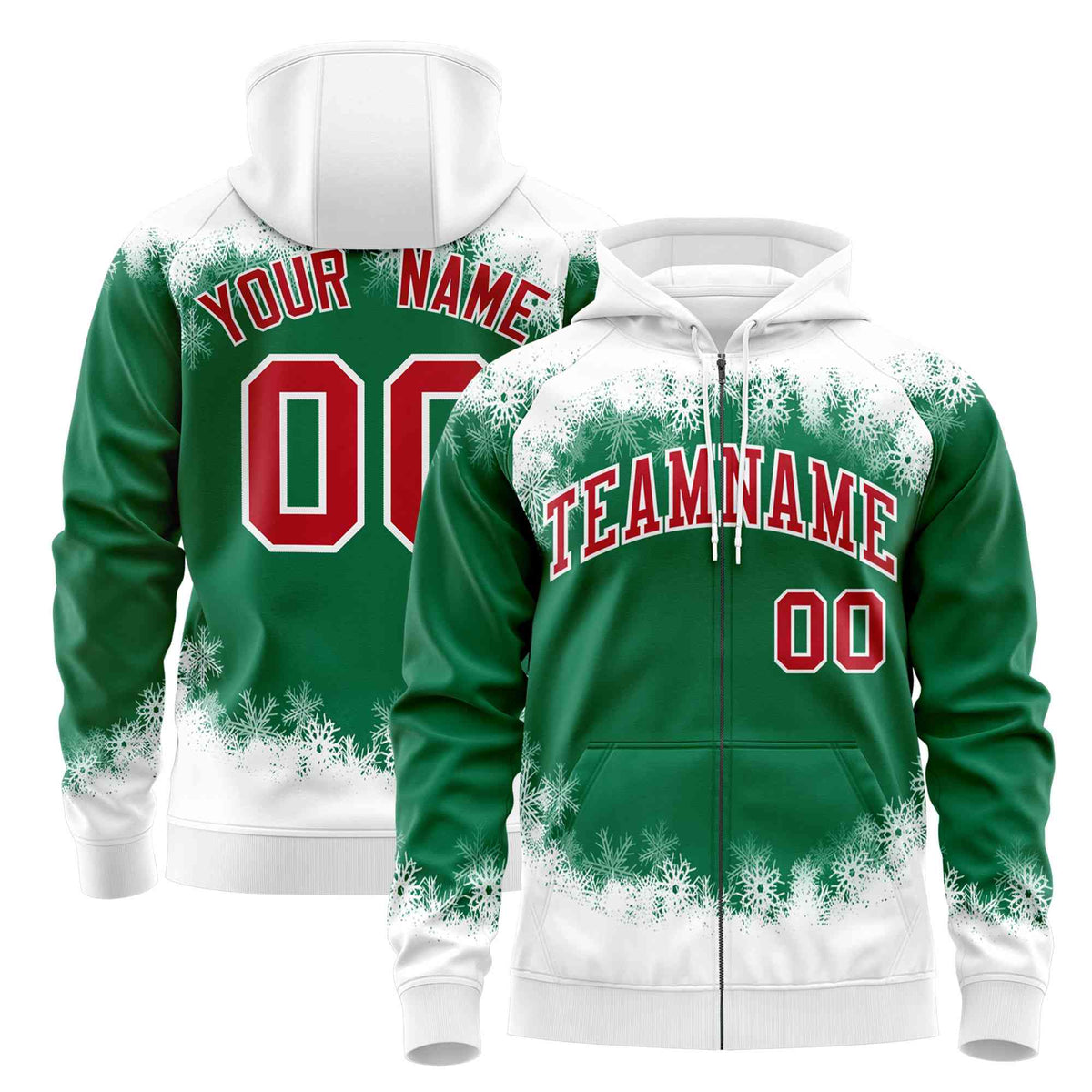 Custom Kelly Green White Christmas Graffiti Pattern Athletic Full-Zip Hoodie