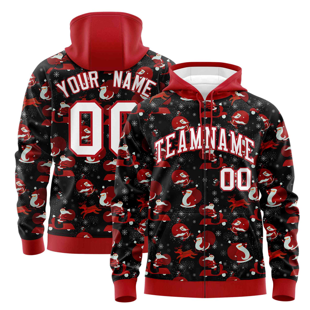 Custom Black Red Christmas Graffiti Pattern Athletic Pullover Hoodie