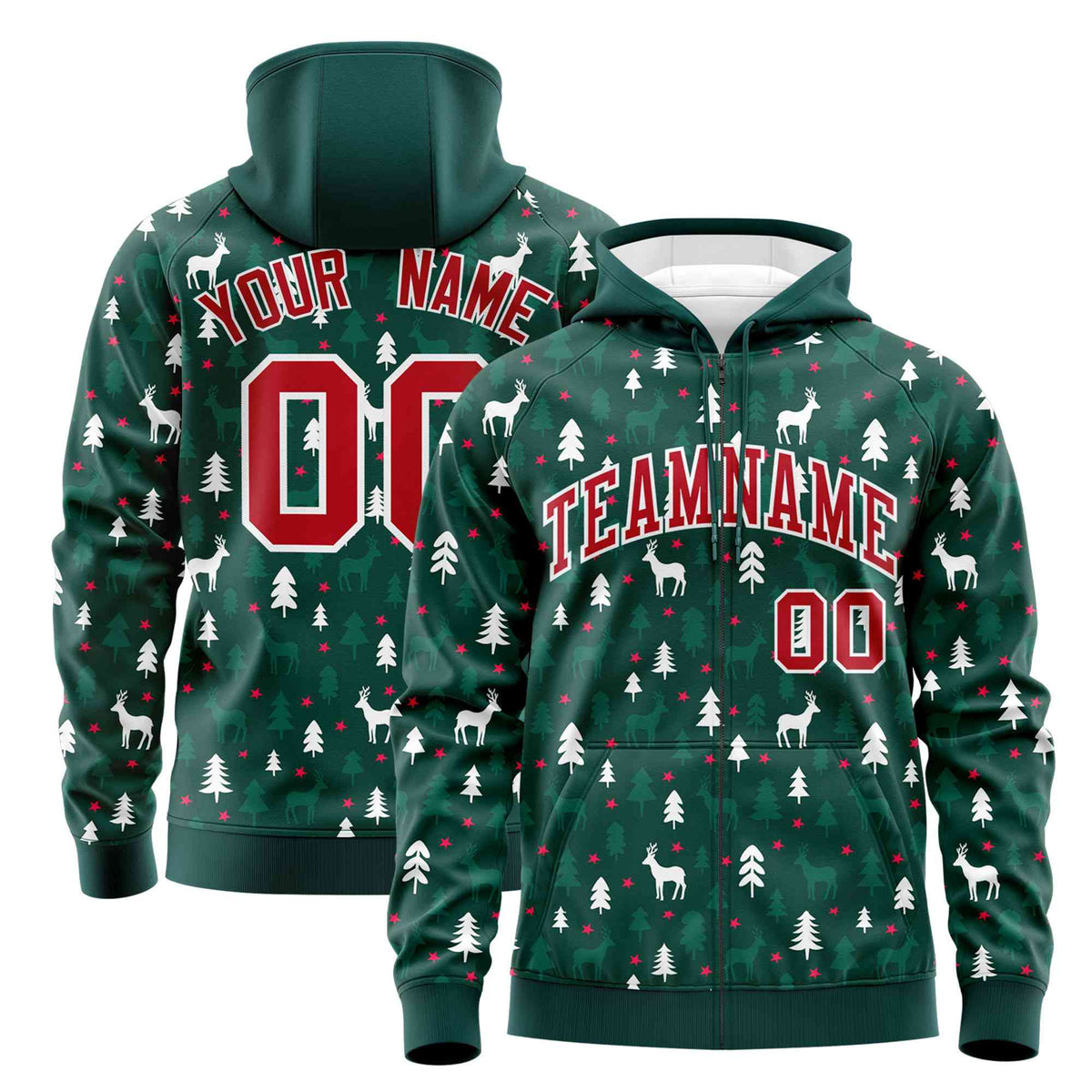 Custom Midnight Green Red Christmas Graffiti Pattern Athletic Pullover Hoodie