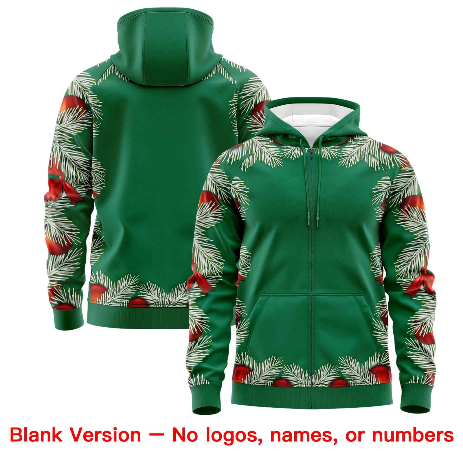 Custom Kelly Green Red Christmas Graffiti Pattern Athletic Full-Zip Hoodie