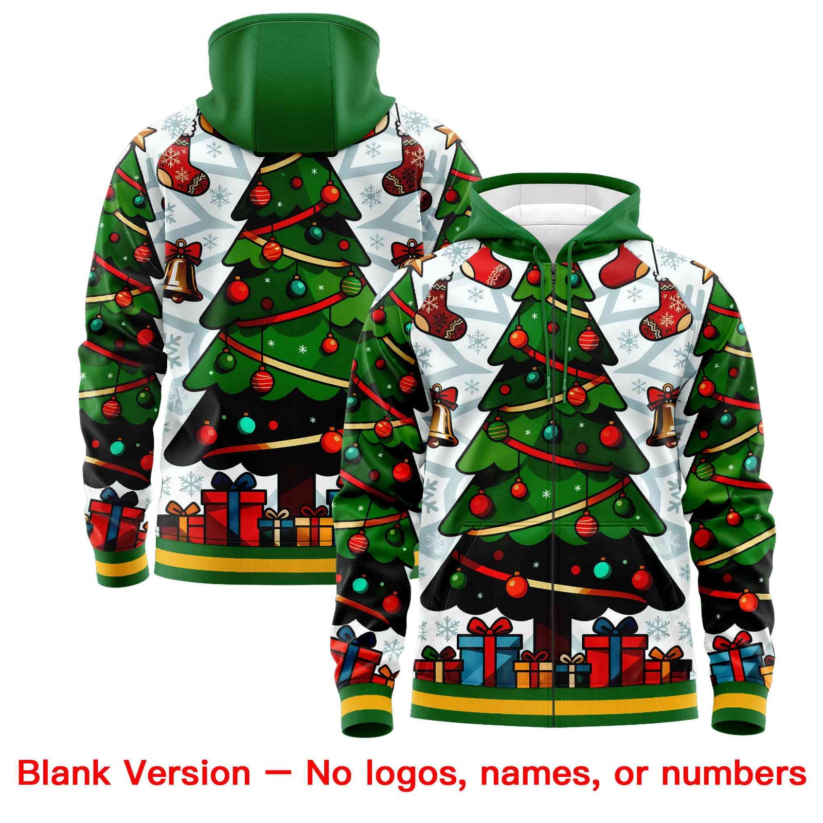 Custom Kelly Green Gold Christmas Graffiti Pattern Athletic Full-Zip Hoodie