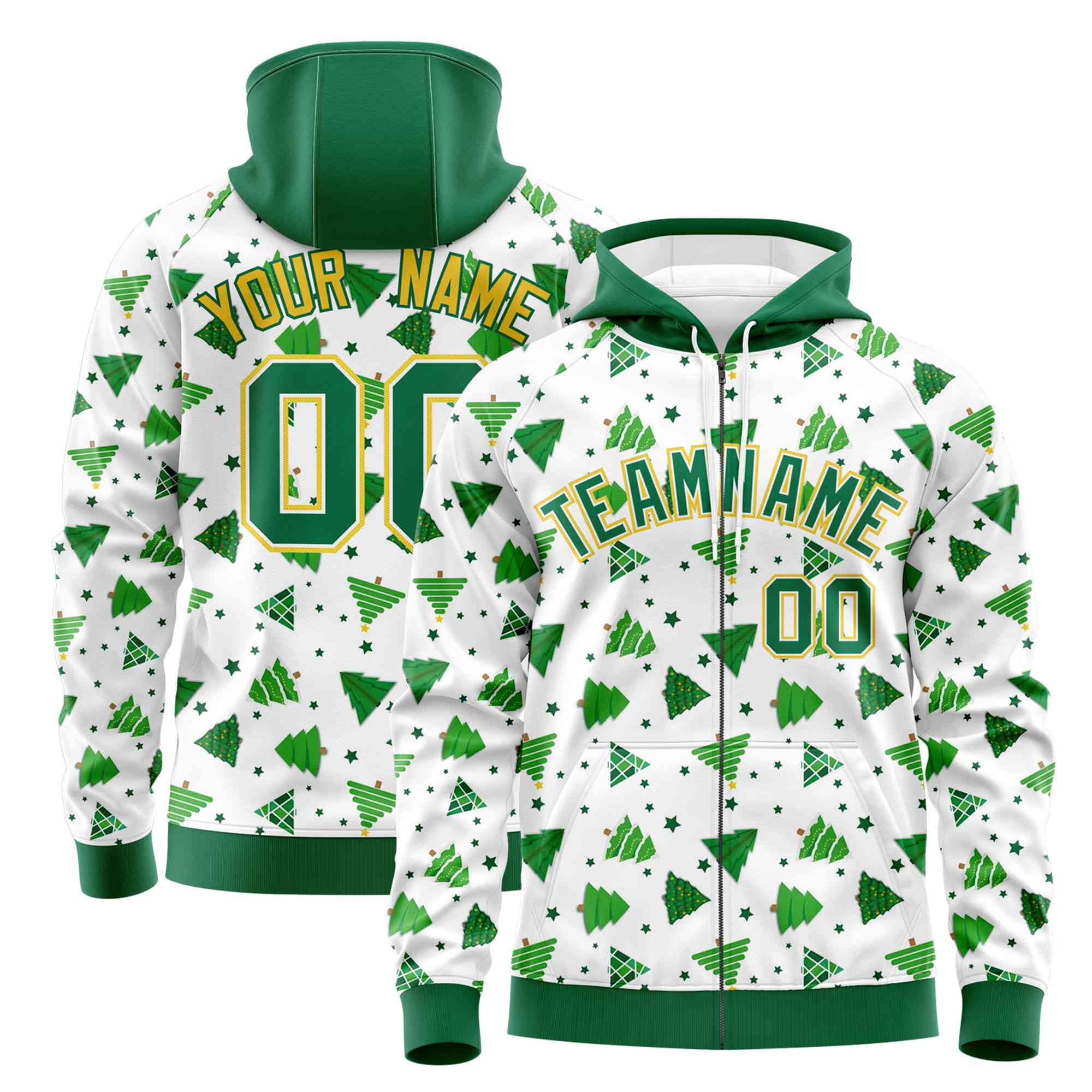 Custom White Kelly Green Christmas Graffiti Pattern Athletic Pullover Hoodie