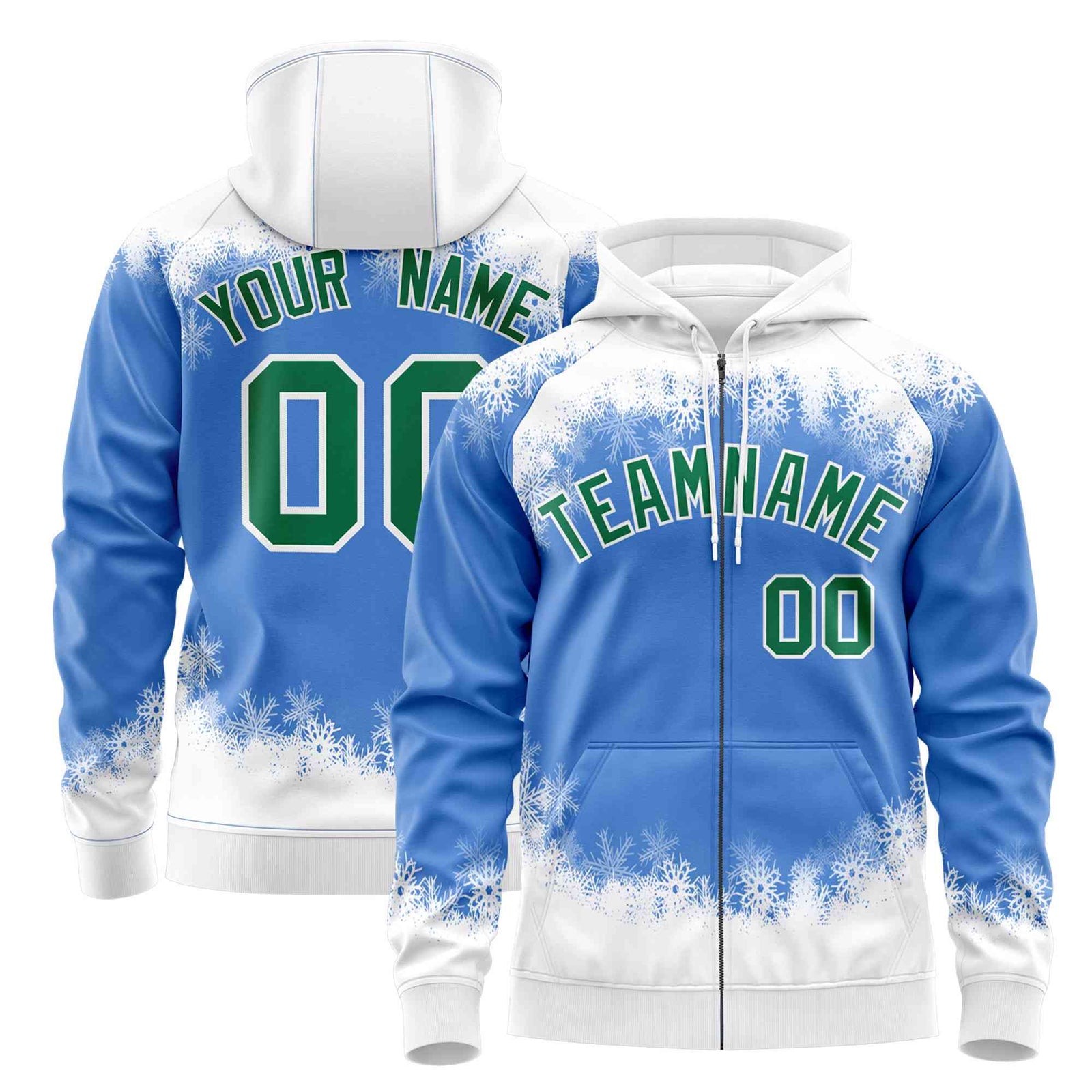 Custom Powder Blue White Christmas Graffiti Pattern Athletic Pullover Hoodie