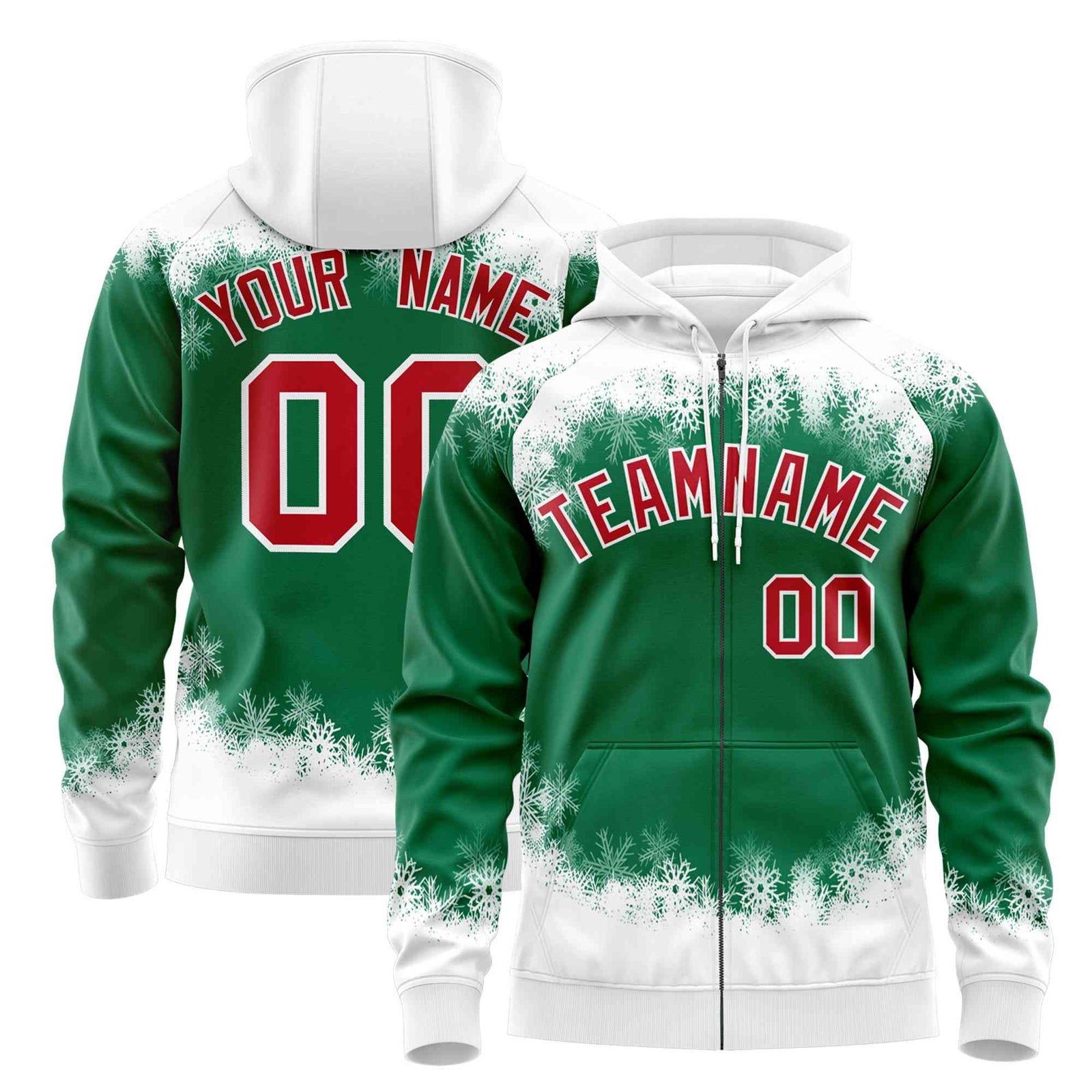 Custom Kelly Green White Christmas Graffiti Pattern Athletic Full-Zip Hoodie