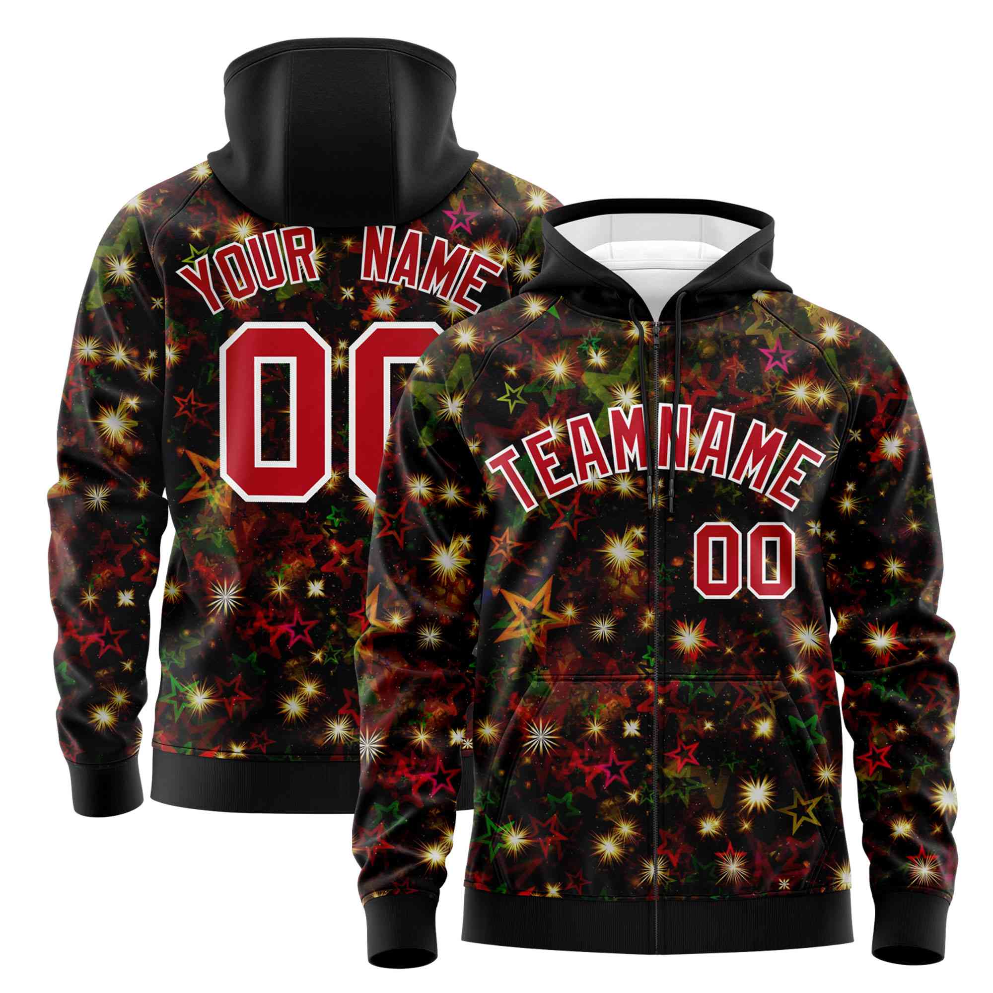 Custom Black Red Christmas Graffiti Pattern Athletic Pullover Hoodie