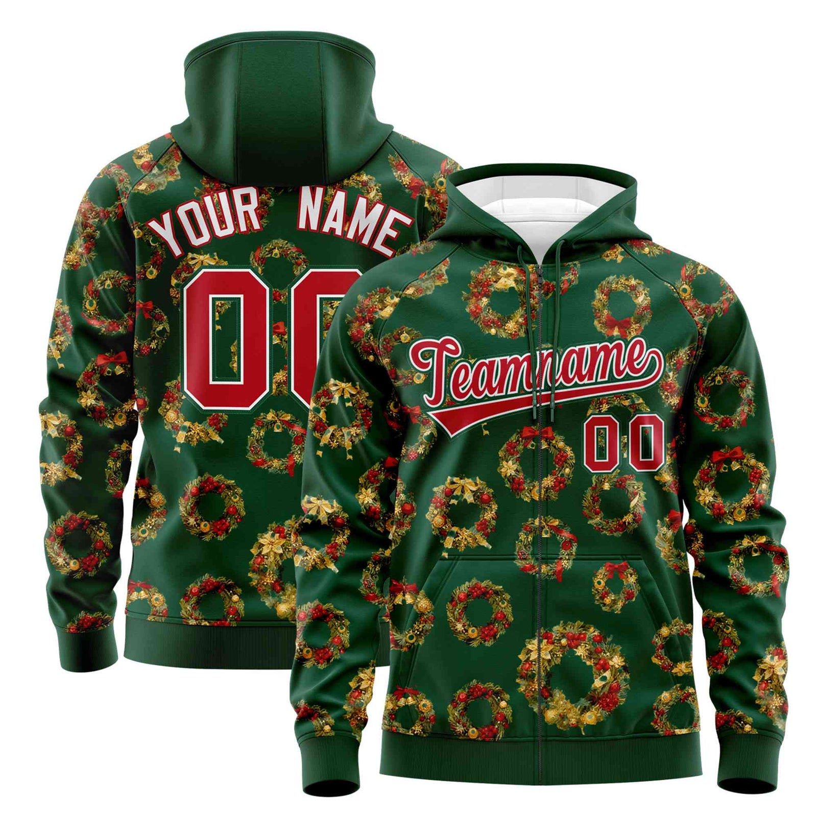 Custom Green Red Christmas Graffiti Pattern Athletic Pullover Hoodie| KXKSHOP