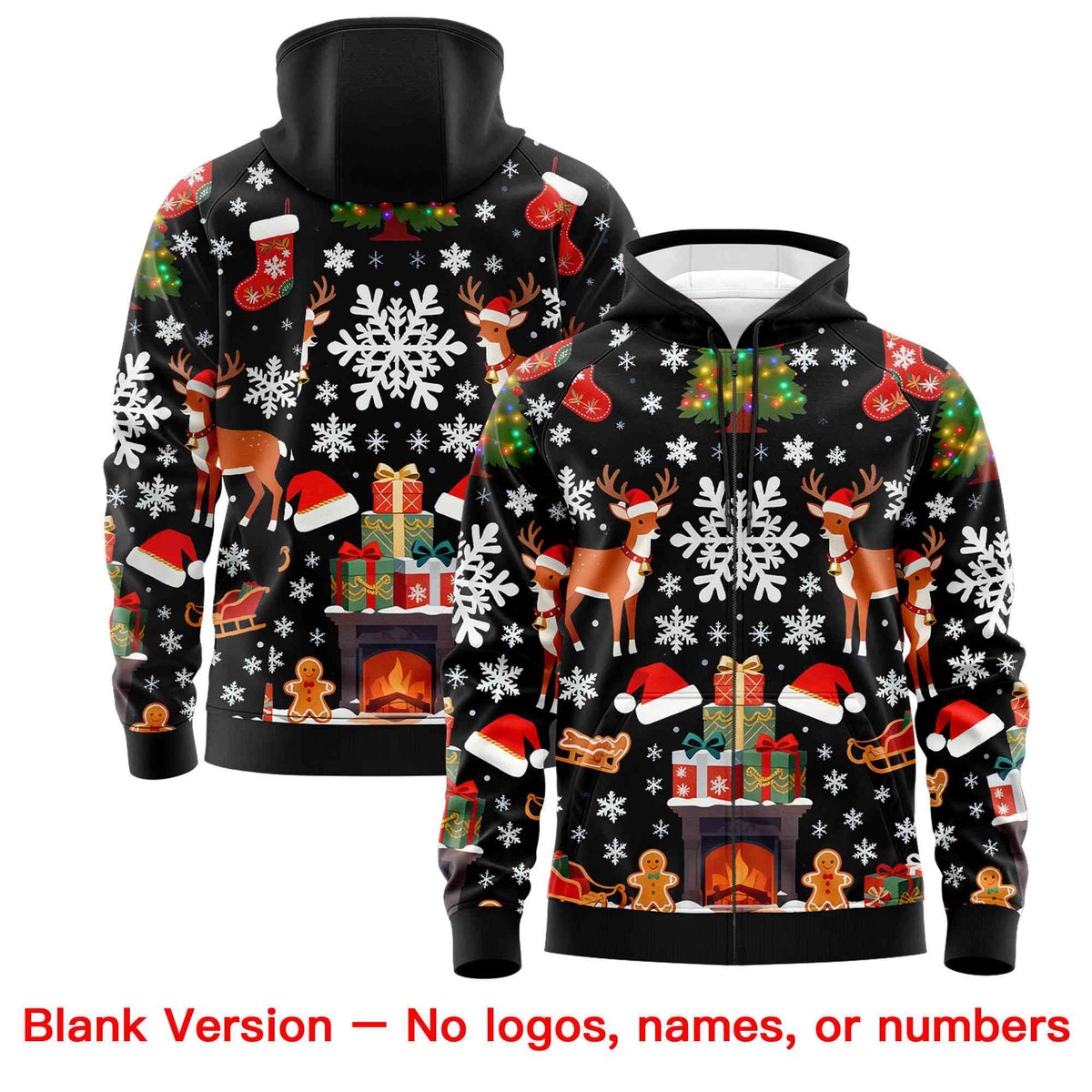 Custom Black White Christmas Graffiti Pattern Athletic Full-Zip Hoodie| KXKSHOP