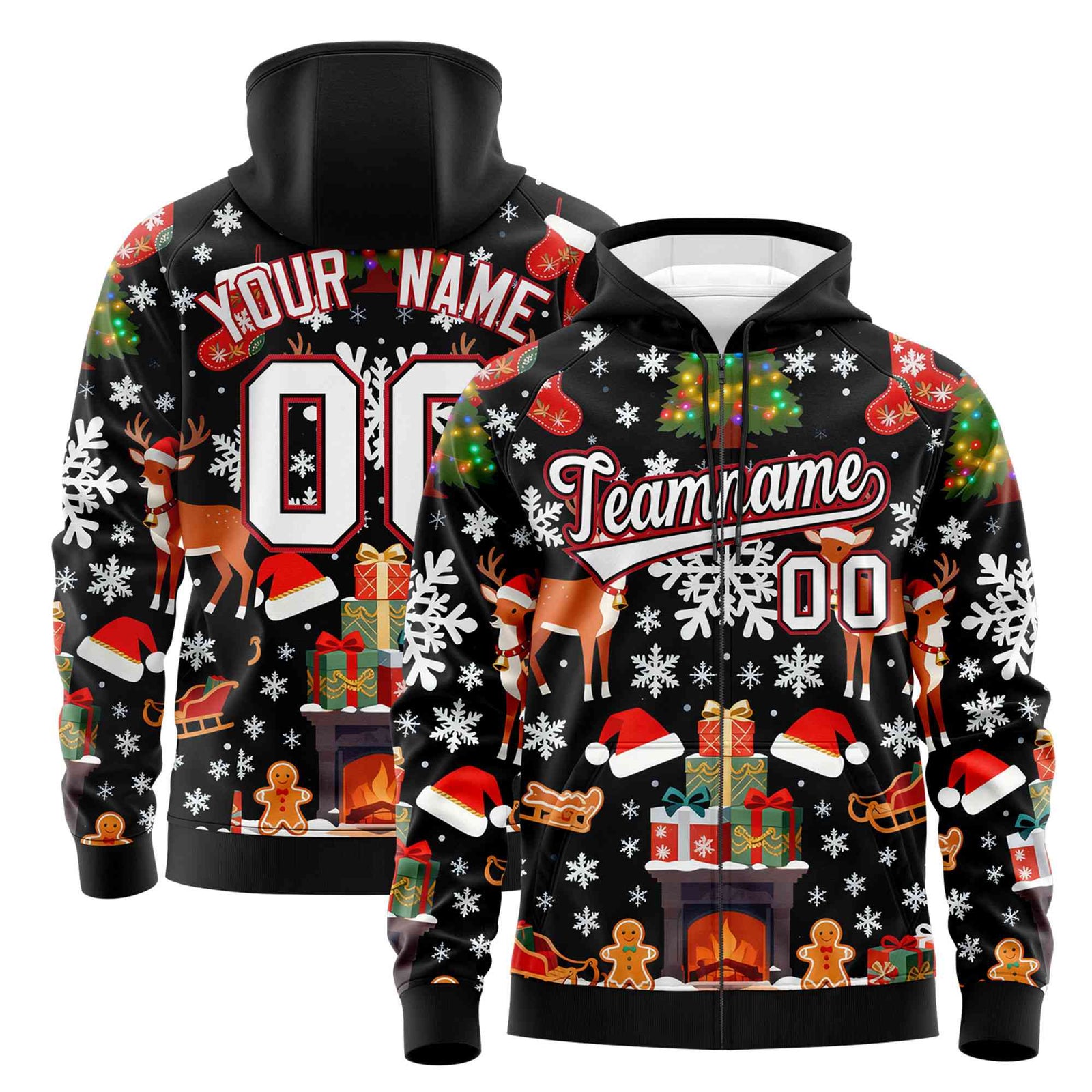 Custom Black White Christmas Graffiti Pattern Athletic Pullover Hoodie| KXKSHOP