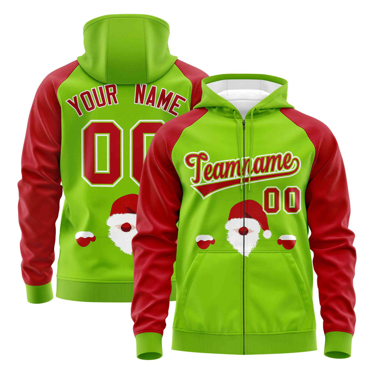 Custom Neon Green Red Christmas Graffiti Pattern Athletic Pullover Hoodie| KXKSHOP