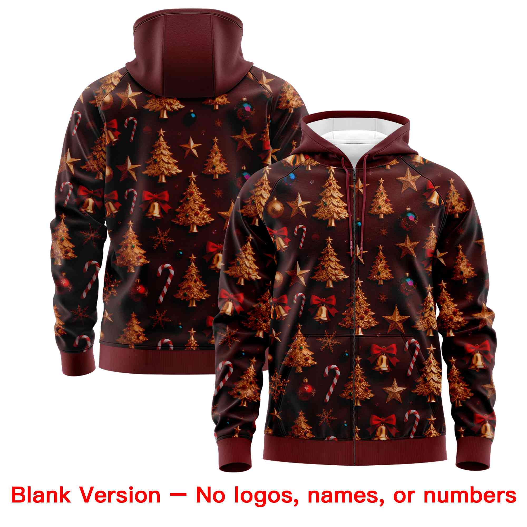 Custom Burgundy Khaki Christmas Graffiti Pattern Athletic Pullover Hoodie| KXKSHOP