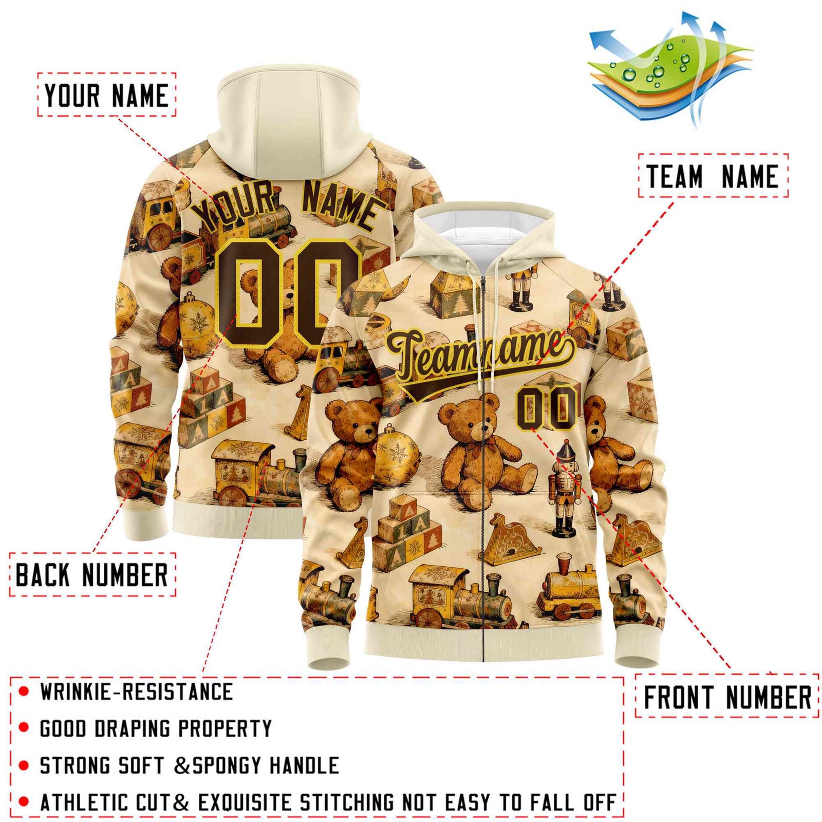 Custom Cream Light Brown Christmas Graffiti Pattern Athletic Pullover Hoodie| KXKSHOP