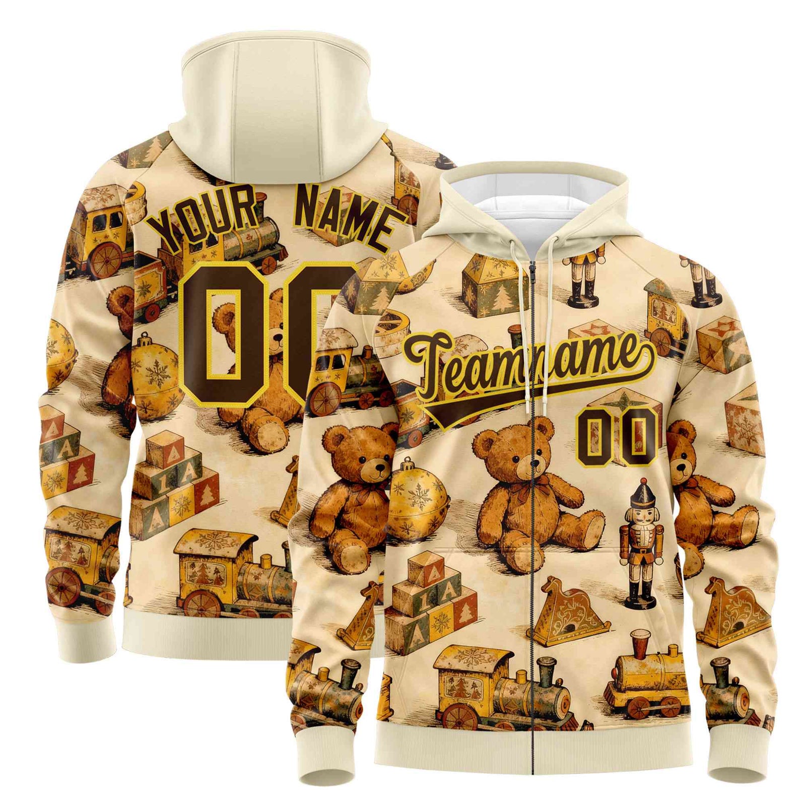 Custom Cream Light Brown Christmas Graffiti Pattern Athletic Pullover Hoodie| KXKSHOP