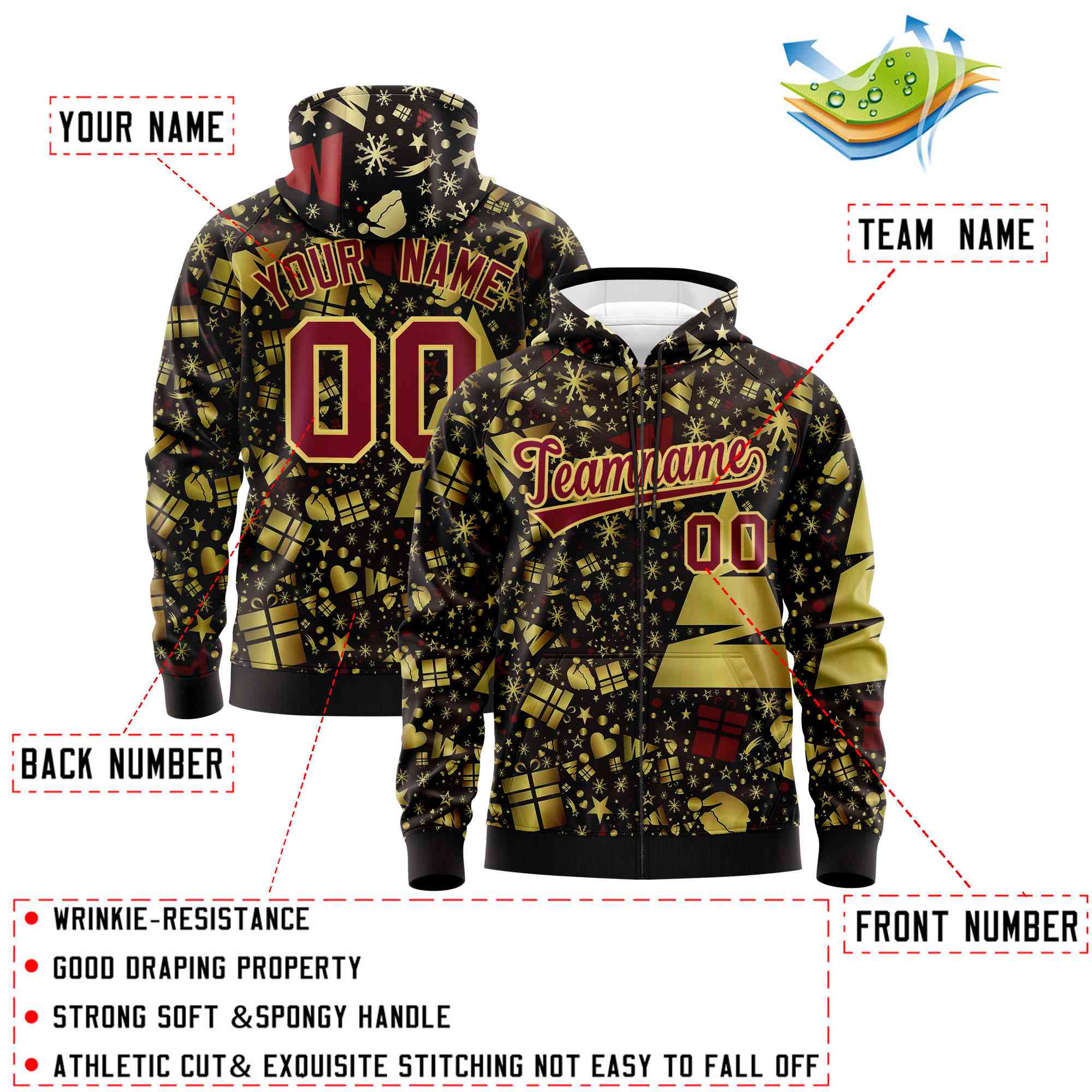 Custom Brown Crimson Christmas Graffiti Pattern Athletic Pullover Hoodie| KXKSHOP