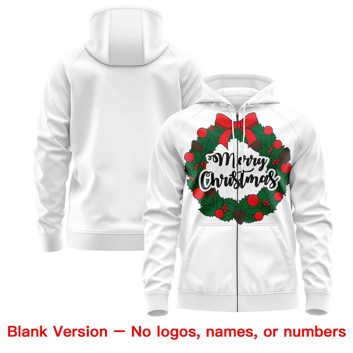 Custom White Red Christmas Graffiti Pattern Athletic Full-Zip Hoodie