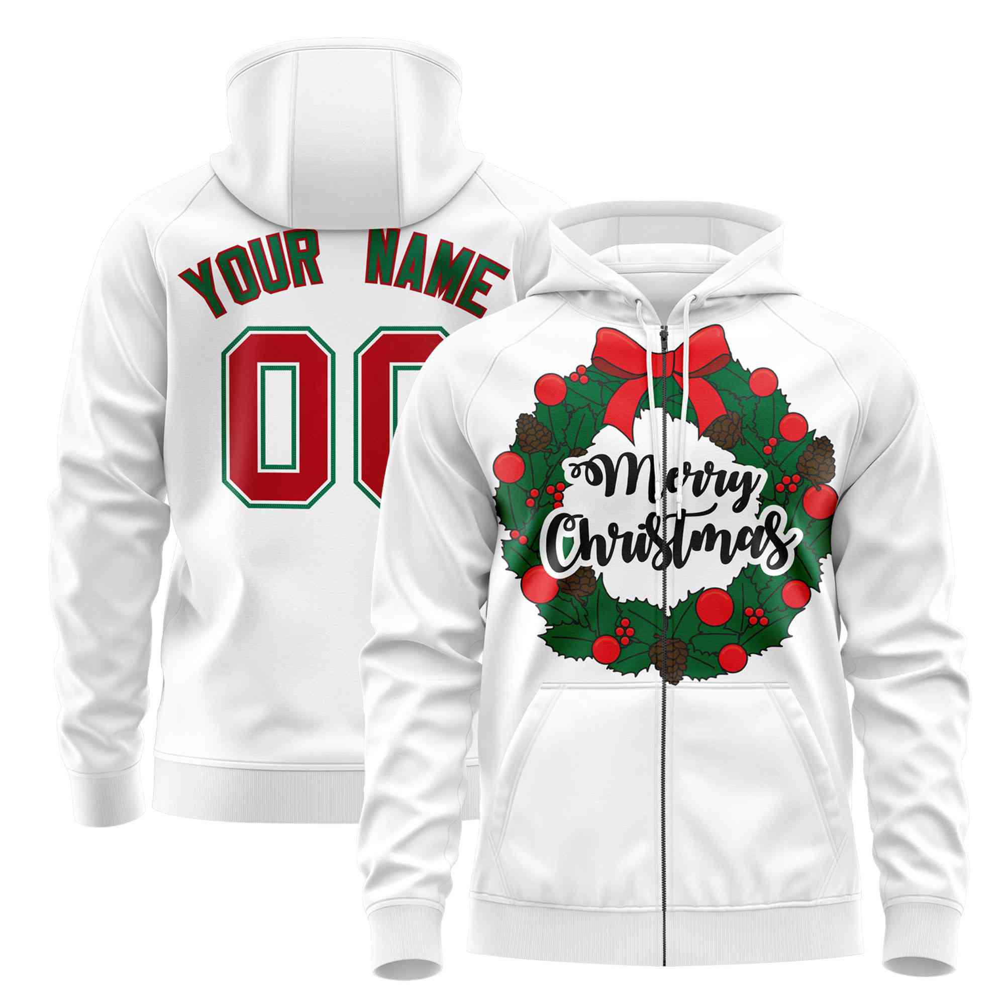Custom White Red Christmas Graffiti Pattern Athletic Pullover Hoodie| KXKSHOP