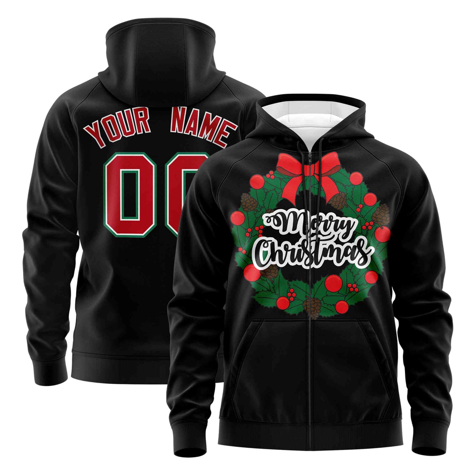 Custom Black Red Christmas Graffiti Pattern Athletic Pullover Hoodie| KXKSHOP