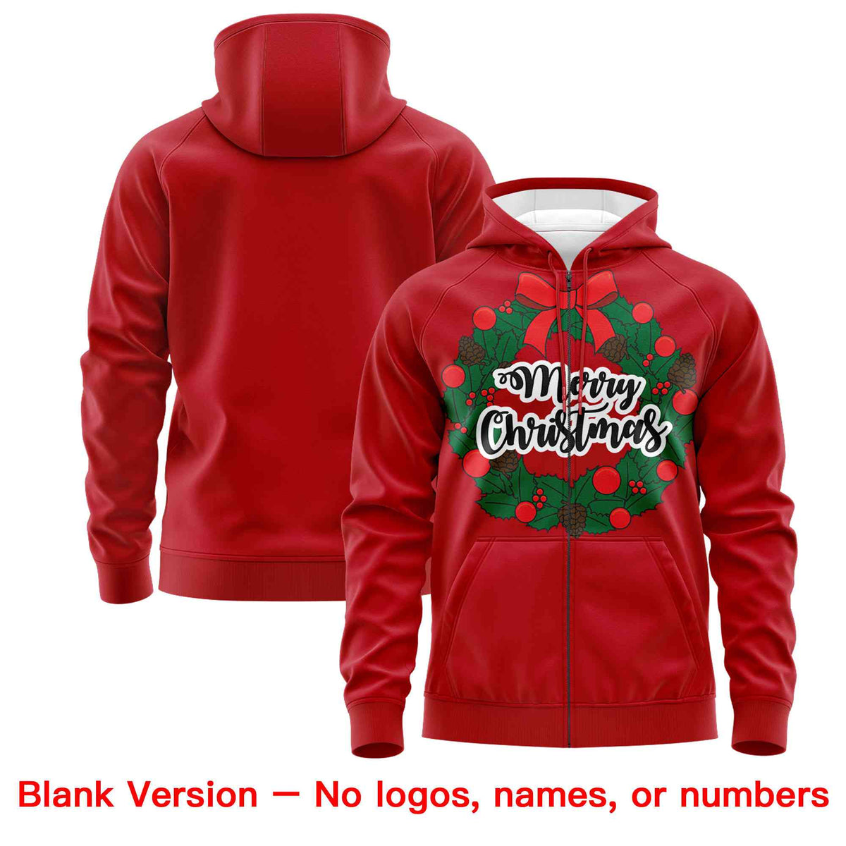 Custom Red Kelly Green Christmas Graffiti Pattern Athletic Full-Zip Hoodie