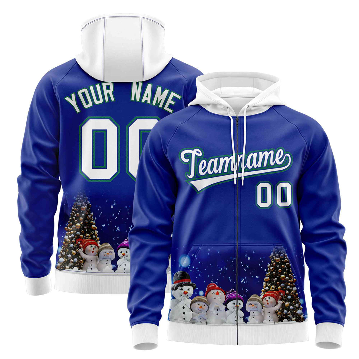 Custom Royal Blue White Christmas Graffiti Pattern Athletic Pullover Hoodie| KXKSHOP