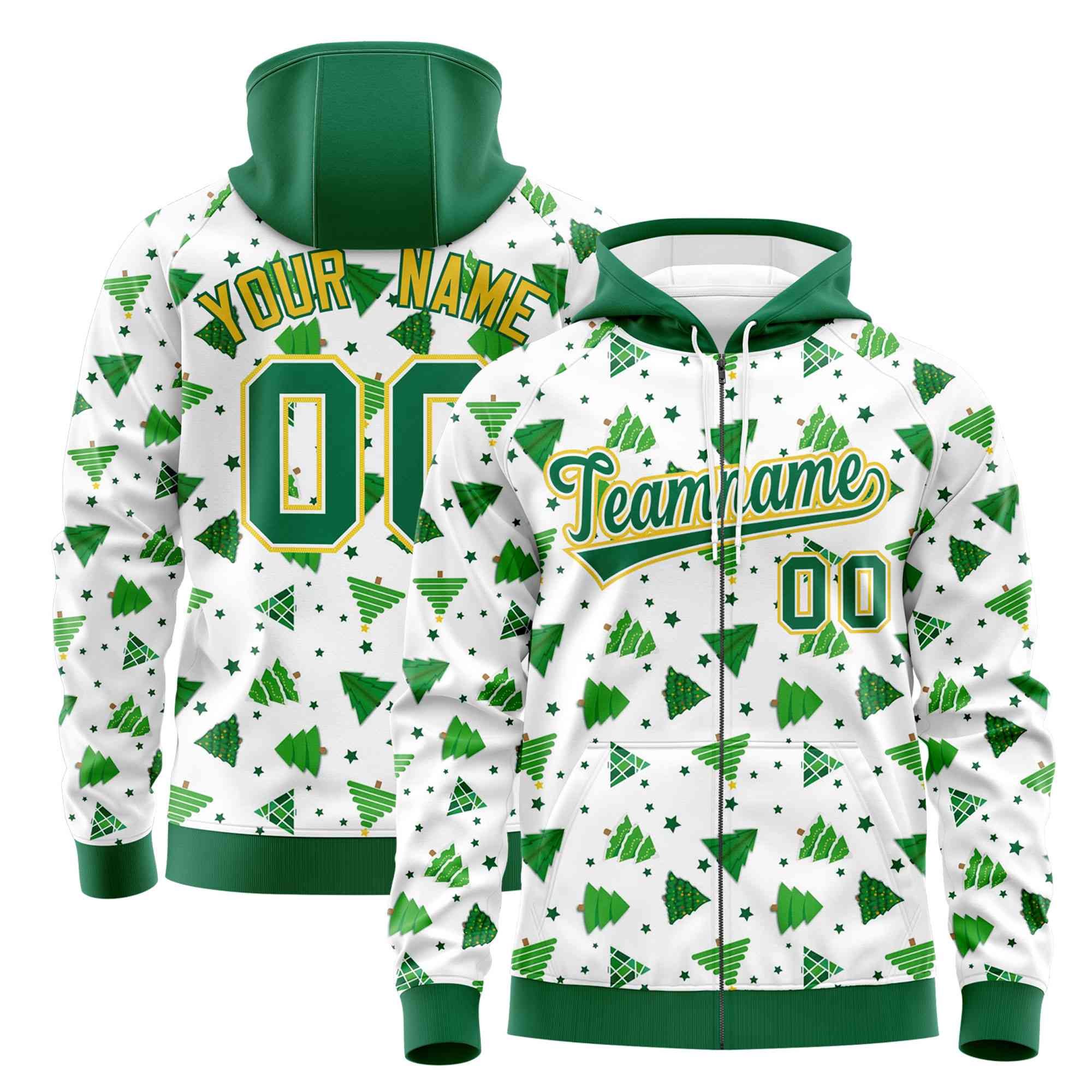 Custom White Kelly Green Christmas Graffiti Pattern Athletic Pullover Hoodie| KXKSHOP