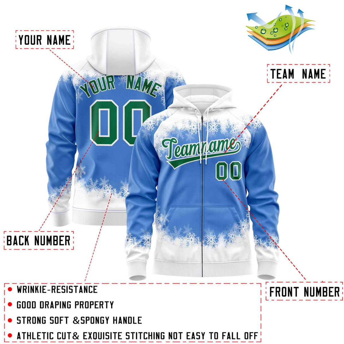 Custom Powder Blue White Christmas Graffiti Pattern Athletic Pullover Hoodie| KXKSHOP