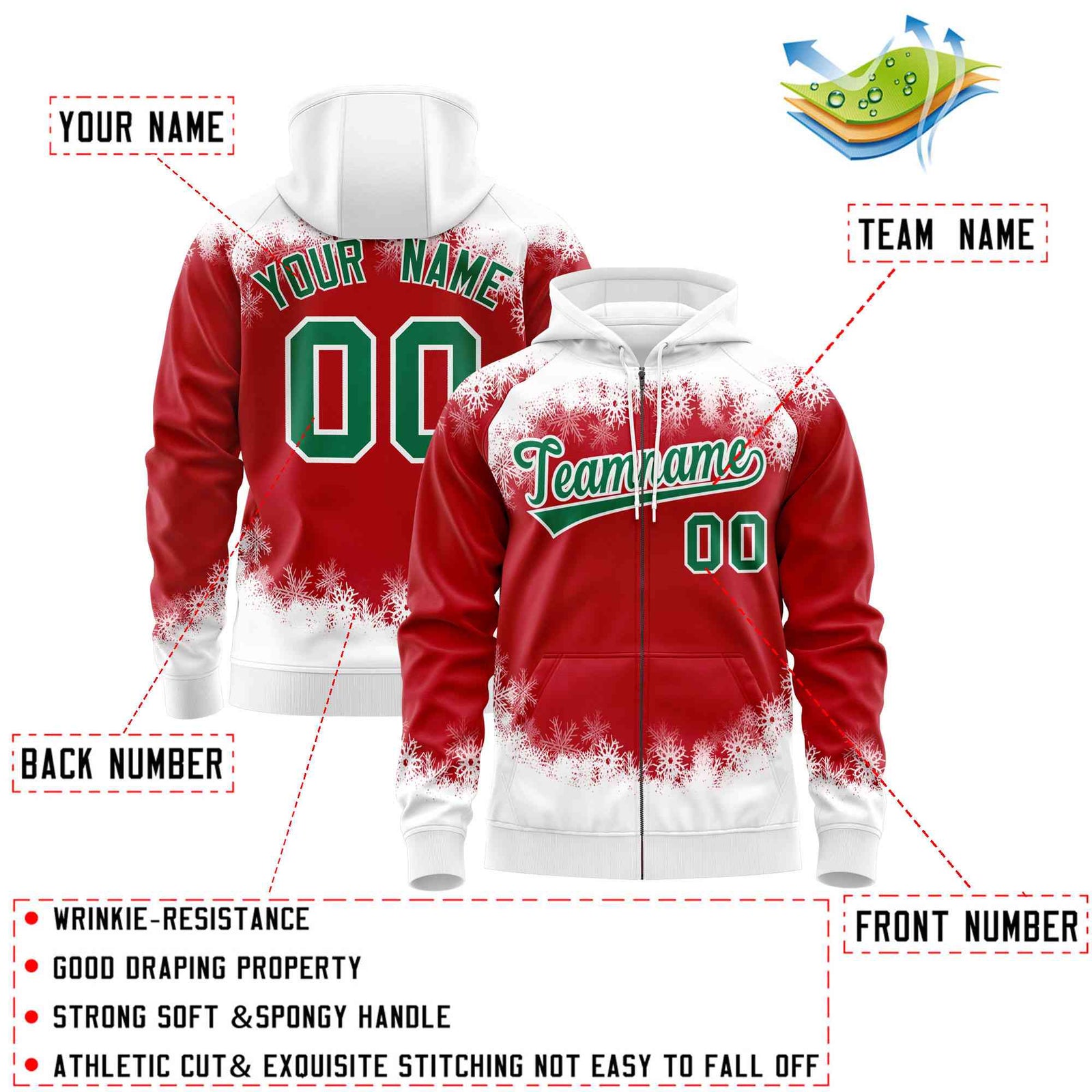 Custom Red White Christmas Graffiti Pattern Athletic Full-Zip Hoodie| KXKSHOP