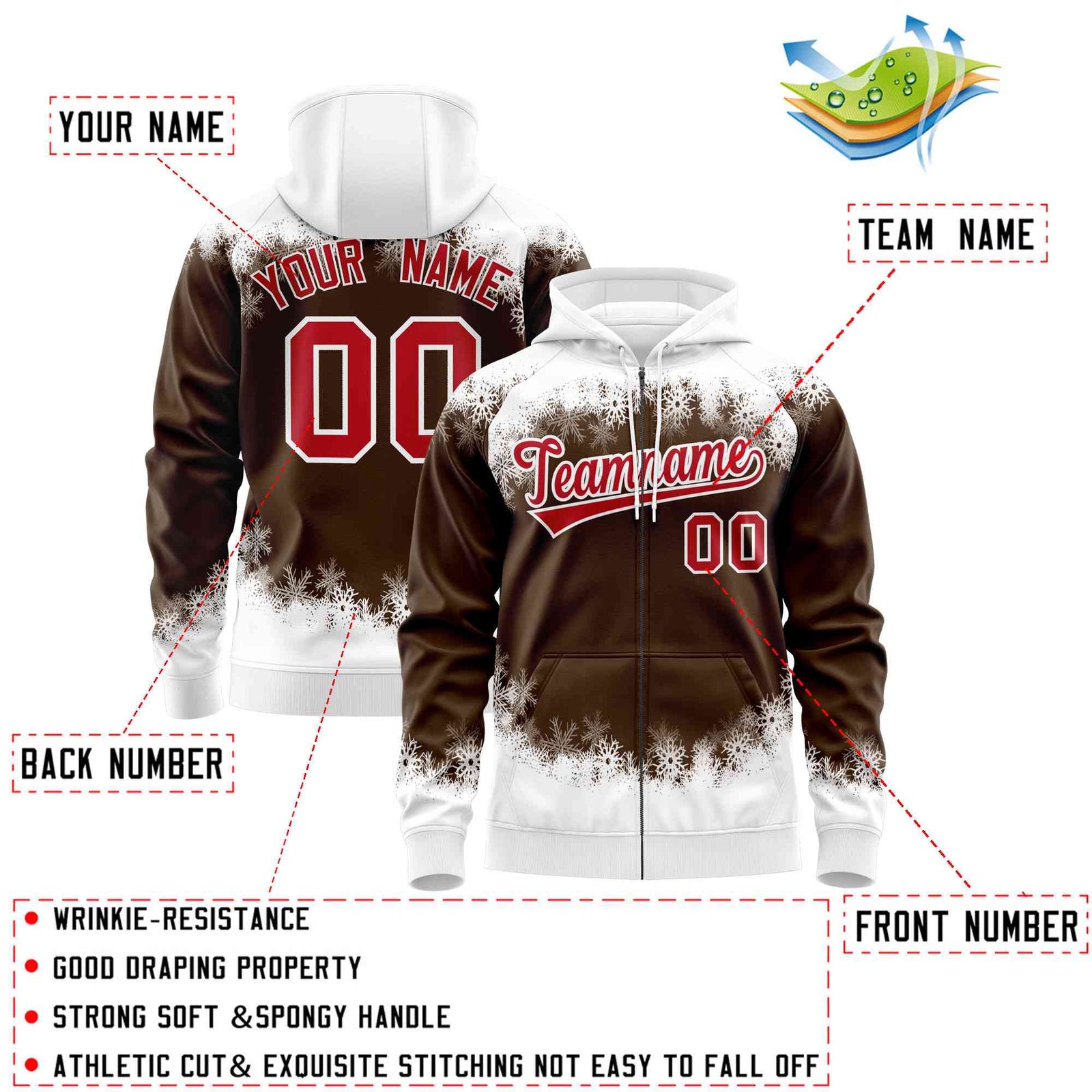 Custom Light Brown White Christmas Graffiti Pattern Athletic Full-Zip Hoodie| KXKSHOP