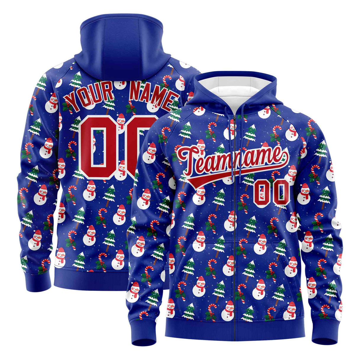 Custom Royal Blue Red Christmas Graffiti Pattern Athletic Pullover Hoodie| KXKSHOP