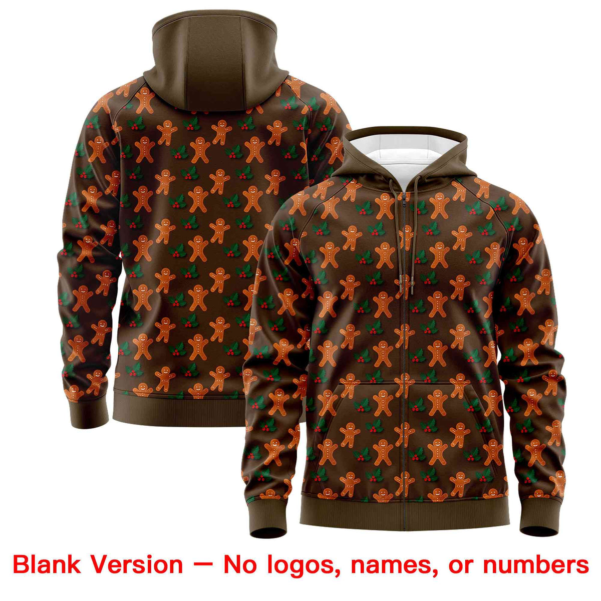 Custom Light Brown Kelly Green Christmas Graffiti Pattern Athletic Full-Zip Hoodie| KXKSHOP