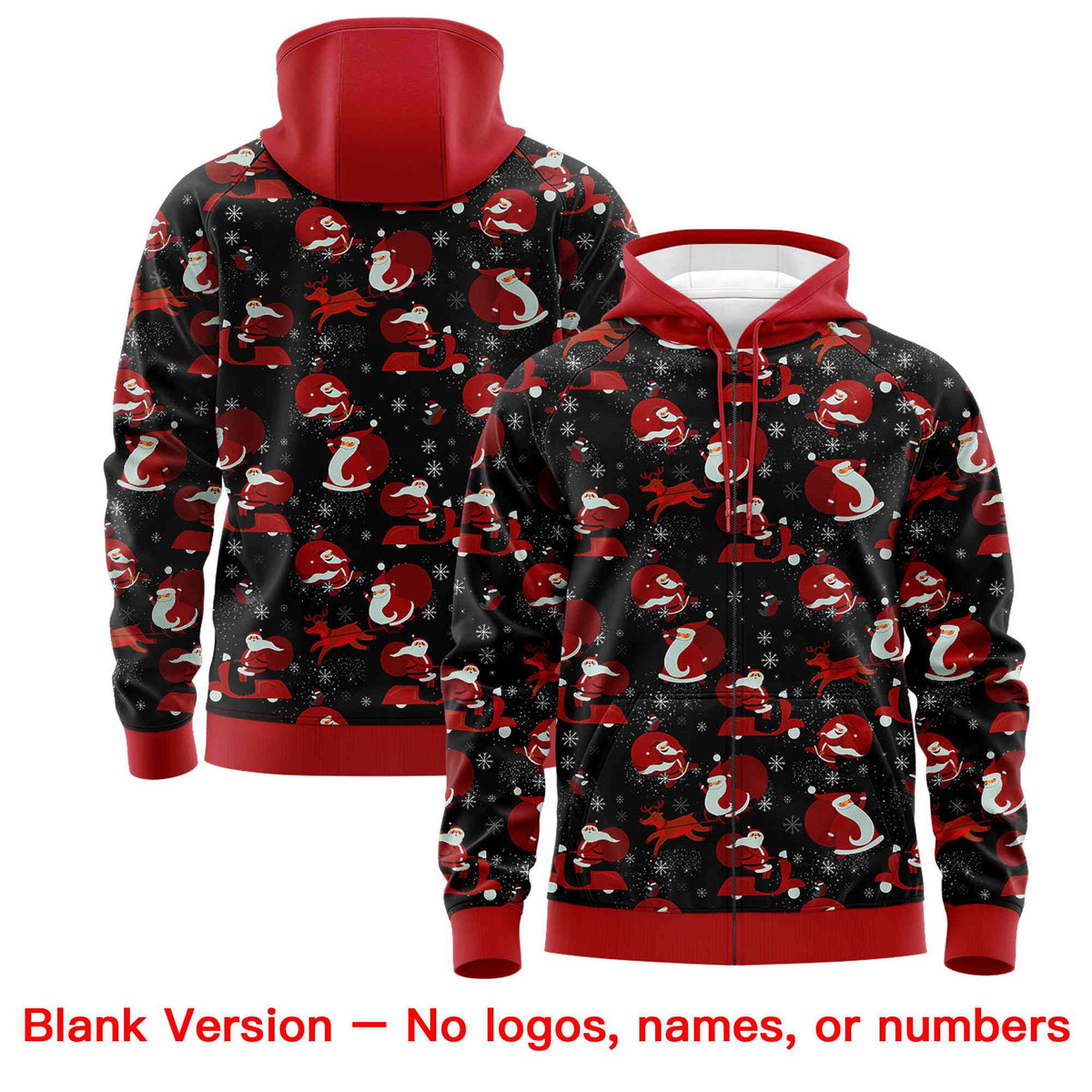 Custom Black Red Christmas Graffiti Pattern Athletic Full-Zip Hoodie| KXKSHOP