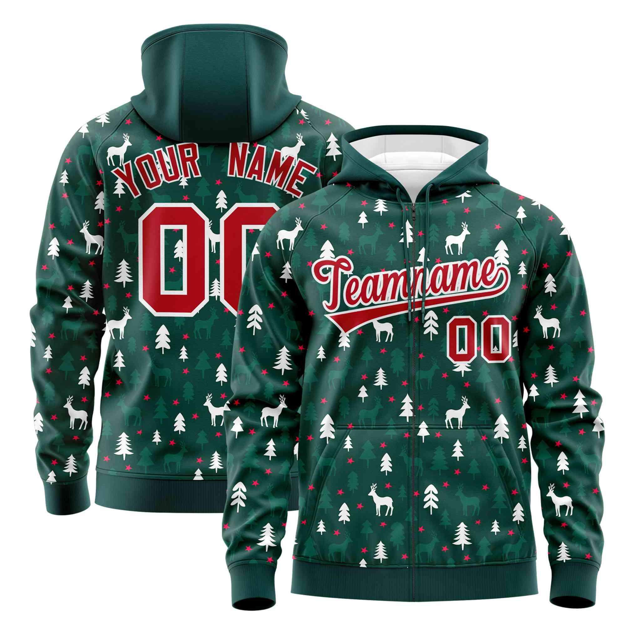 Custom Midnight Green Red Christmas Graffiti Pattern Athletic Pullover Hoodie| KXKSHOP
