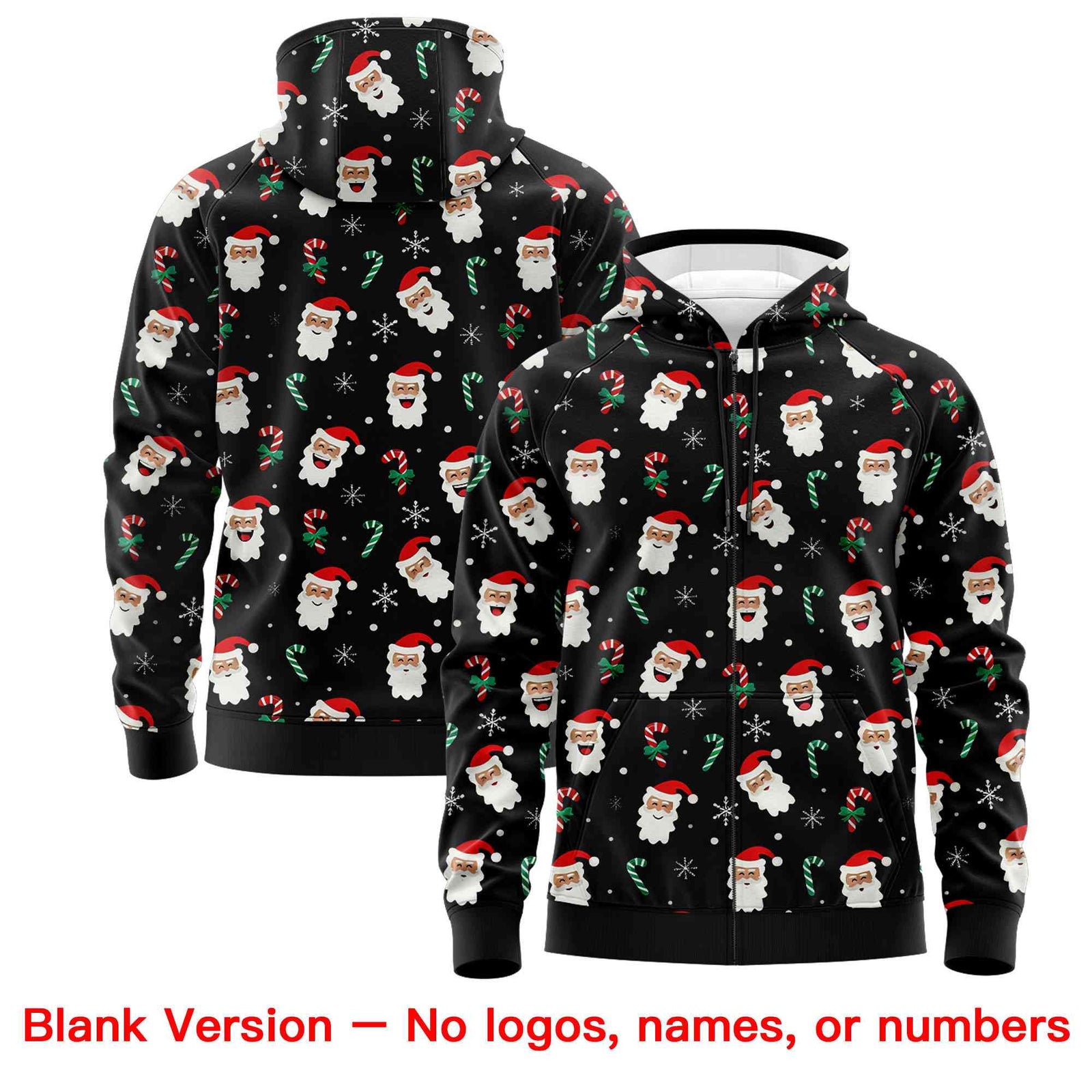 Custom Black Kelly Green Christmas Graffiti Pattern Athletic Full-Zip Hoodie