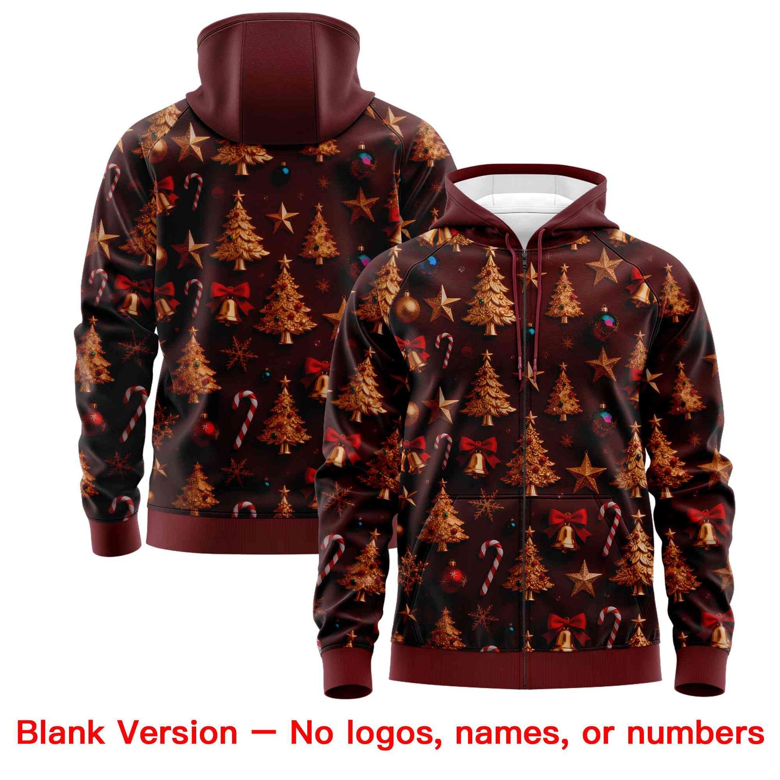 Custom Burgundy Khaki Christmas Graffiti Pattern Athletic Pullover Hoodie